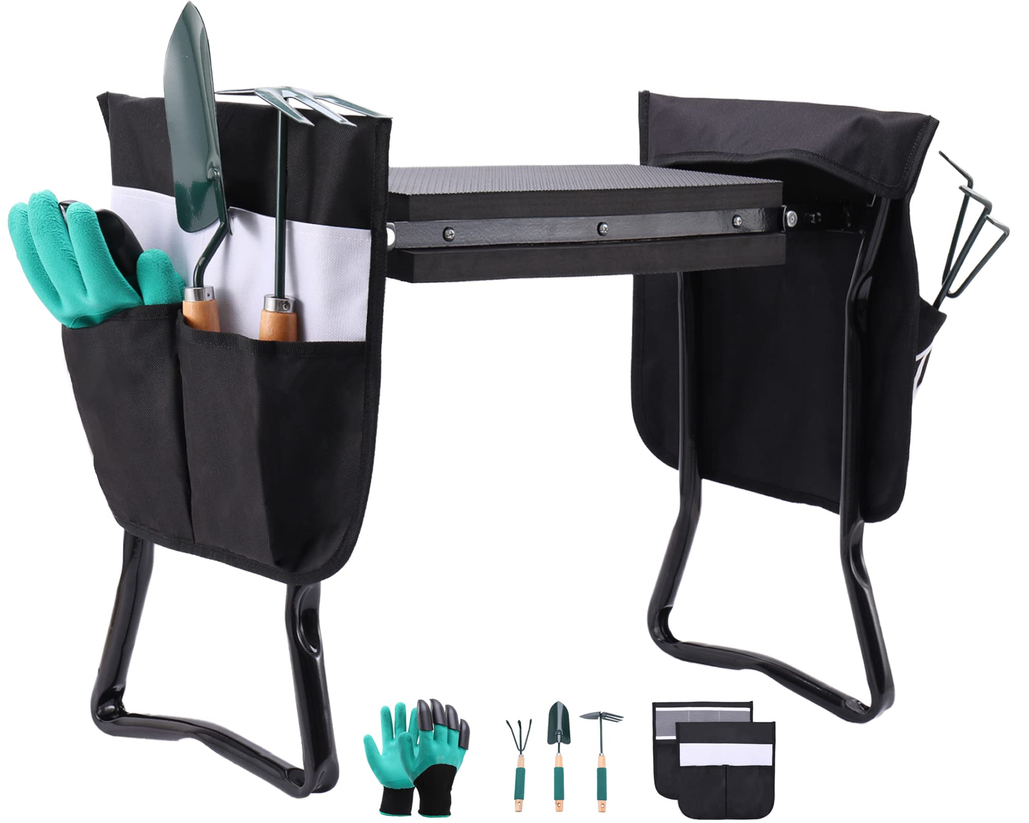 **MOWARM Garden Kneeler Seat with Tool Bag & Free Accessories - Comfortable EVA Foam Padded Stool for Gardening, Outdoor Kneeling Chair (Black) - Perfect for Planting, Weeding & Landscaping**