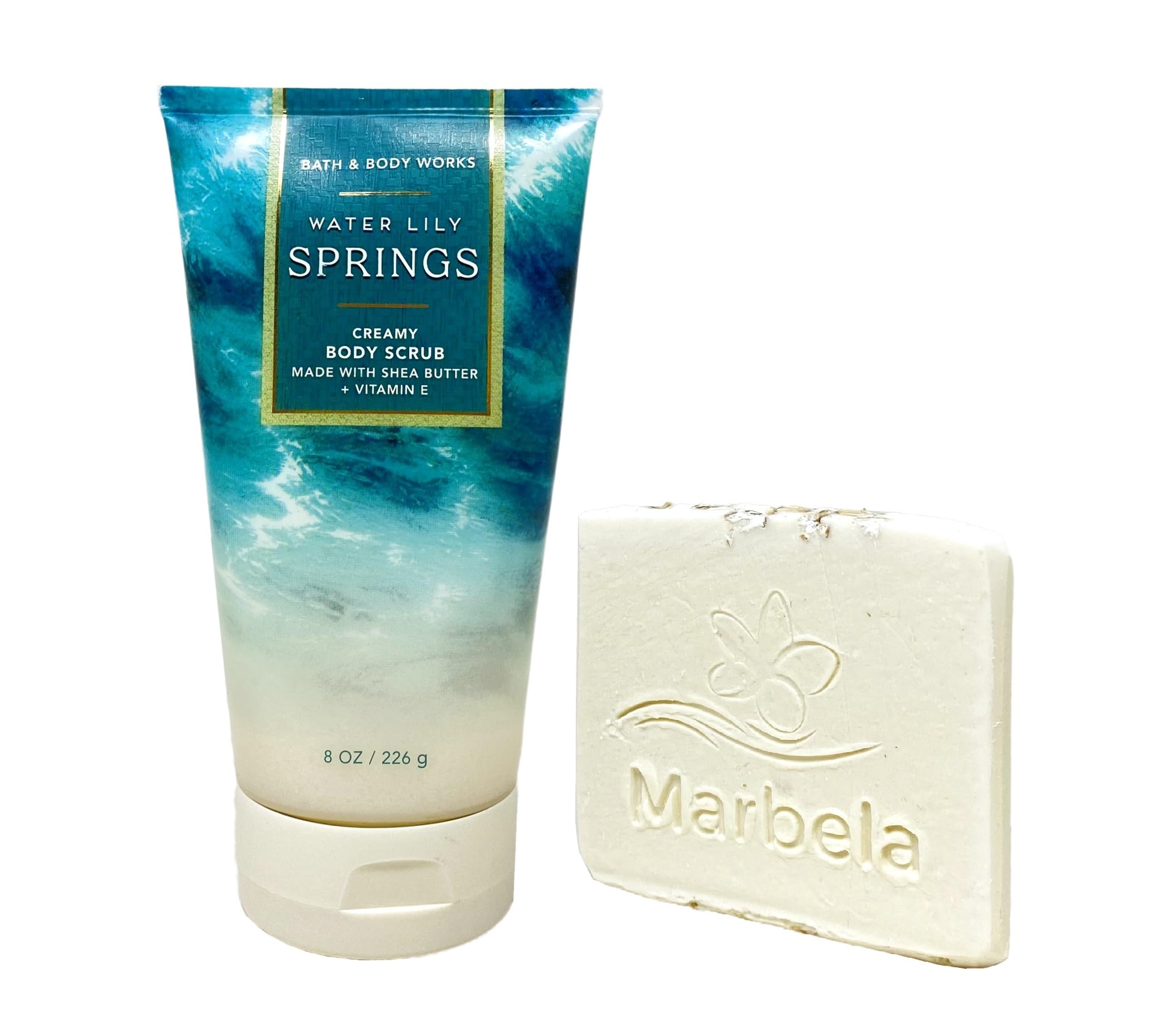 Bath & Body Works Water Lily Springs Exfoliating Body Scrub with Natural Oats Sample Soap - Full Size 16oz | Moisturizing & Skin Renewal | Perfect for Spa Day & Self-Care Routine