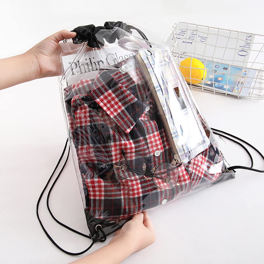 2 Pack Clear PVC Drawstring Backpacks - Waterproof & Lightweight Beach Bags for Swimming, Gym, Travel & Outdoor Activities