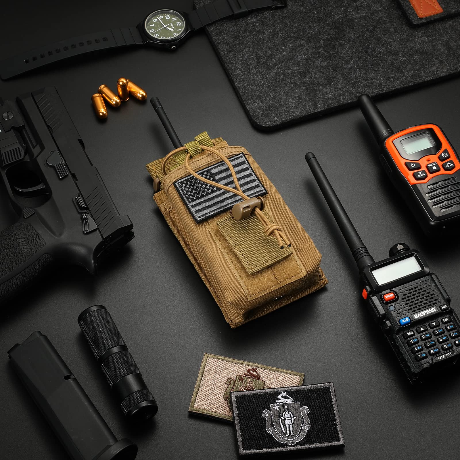 Tactical Radio Holder Molle Pouch - Heavy Duty Military Radio Holster for Walkie Talkies, Universal Police Firefighter Vest Accessory (Tan) - Ideal for Outdoor Adventures, Emergency Response & Tactical Missions