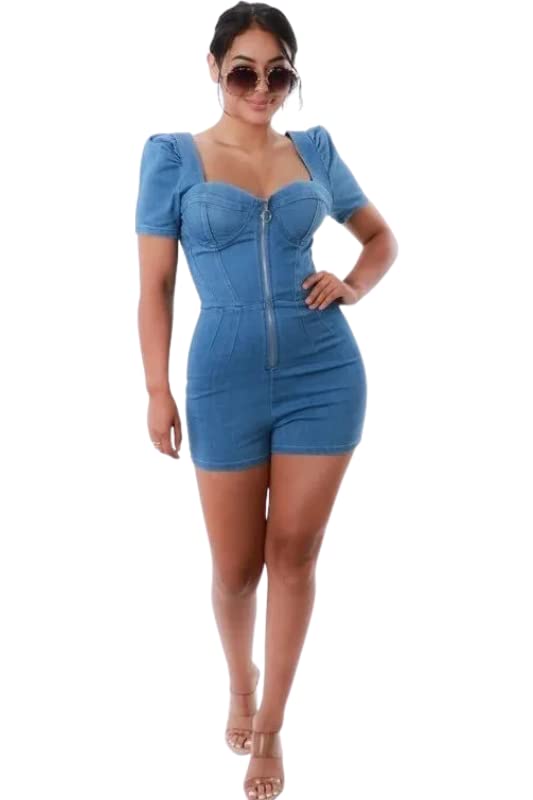 Women's Denim Romper Shorts - Casual Short Sleeve Jumpsuit for Summer | Perfect for Beach Outings, Music Festivals & Casual Daywear