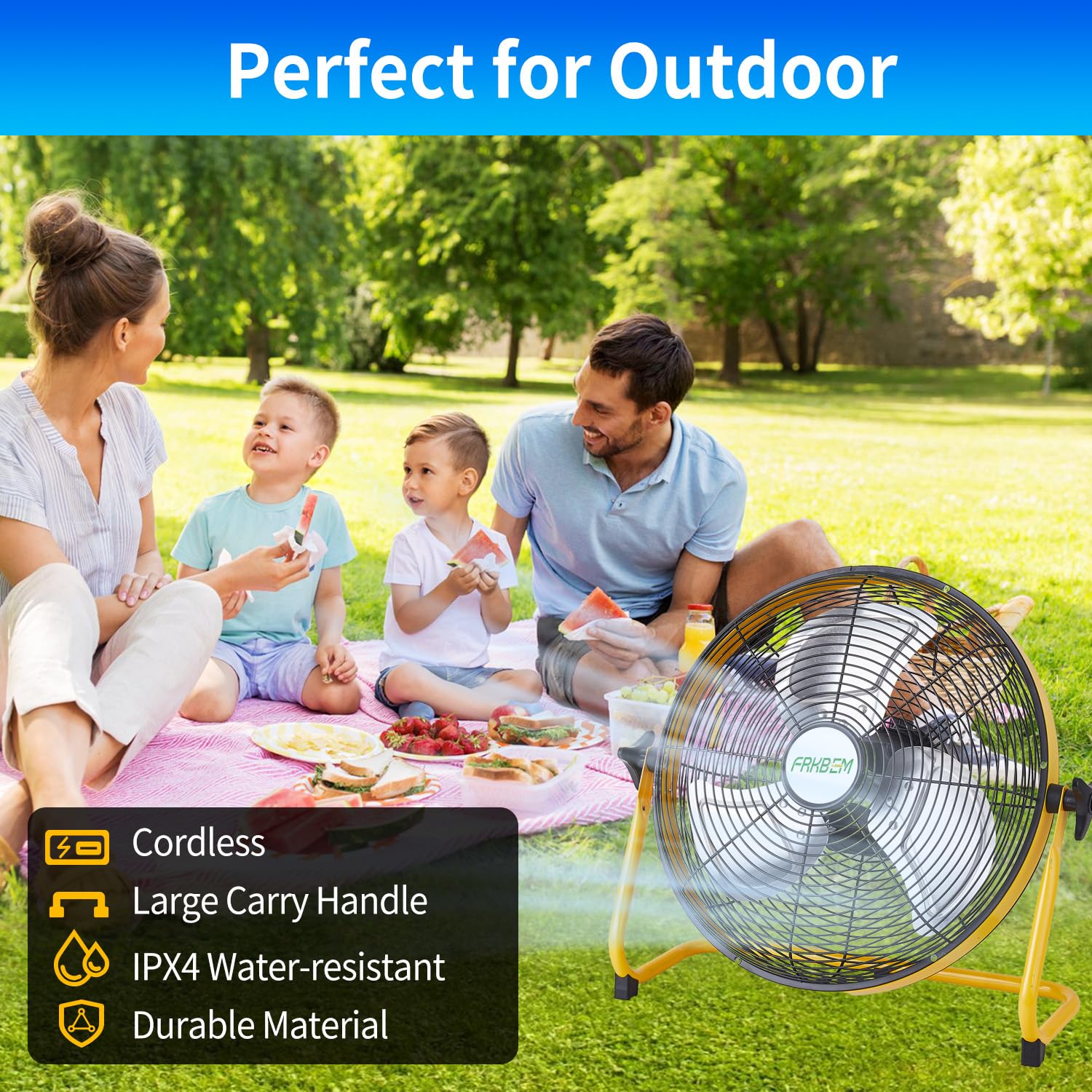 14 Inch Rechargeable Battery Operated Floor Fan - Cordless High Velocity Metal Blade Fan for Camping, Travel, Patio & Tent - 360° Adjustable Tilt & 12 Speeds - Perfect for Indoor/Outdoor Cooling in Hot Weather