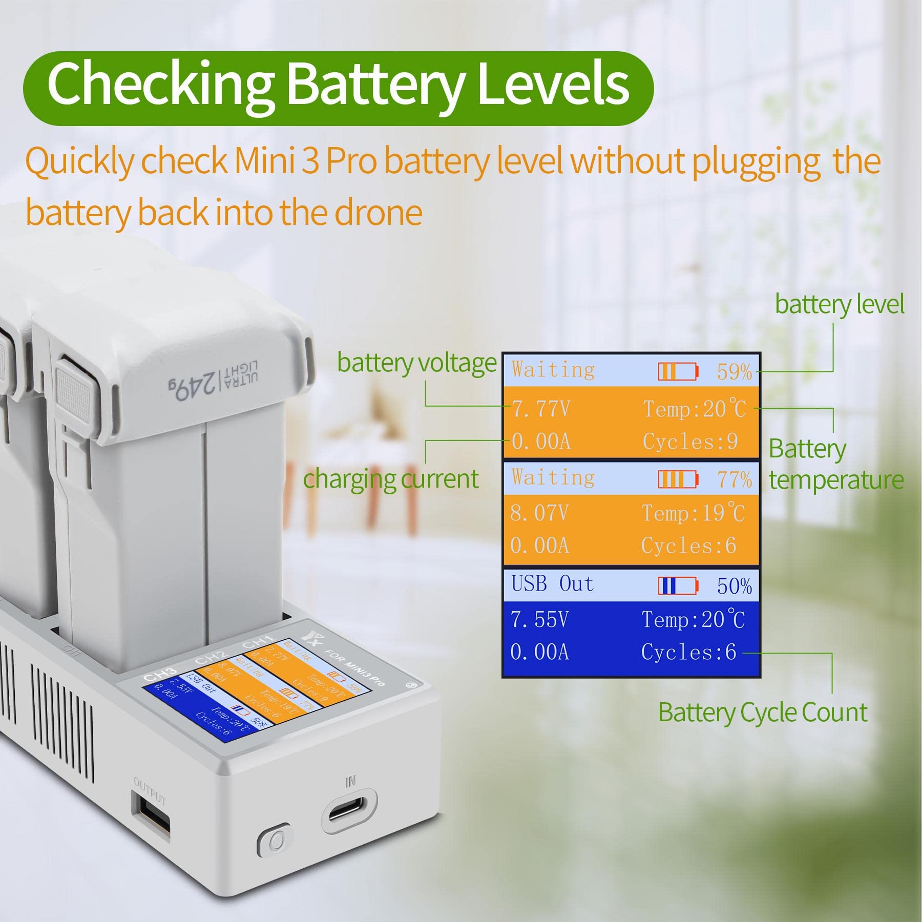 LYONGTECH 65W USB-C LCD Battery Charger for DJI Mini 4/3 Pro & Mini 3 Drone - 3-Battery Simultaneous Charging, Bidirectional Charging Hub - Perfect for Travel, Outdoor Adventures & Professional Aerial Photography