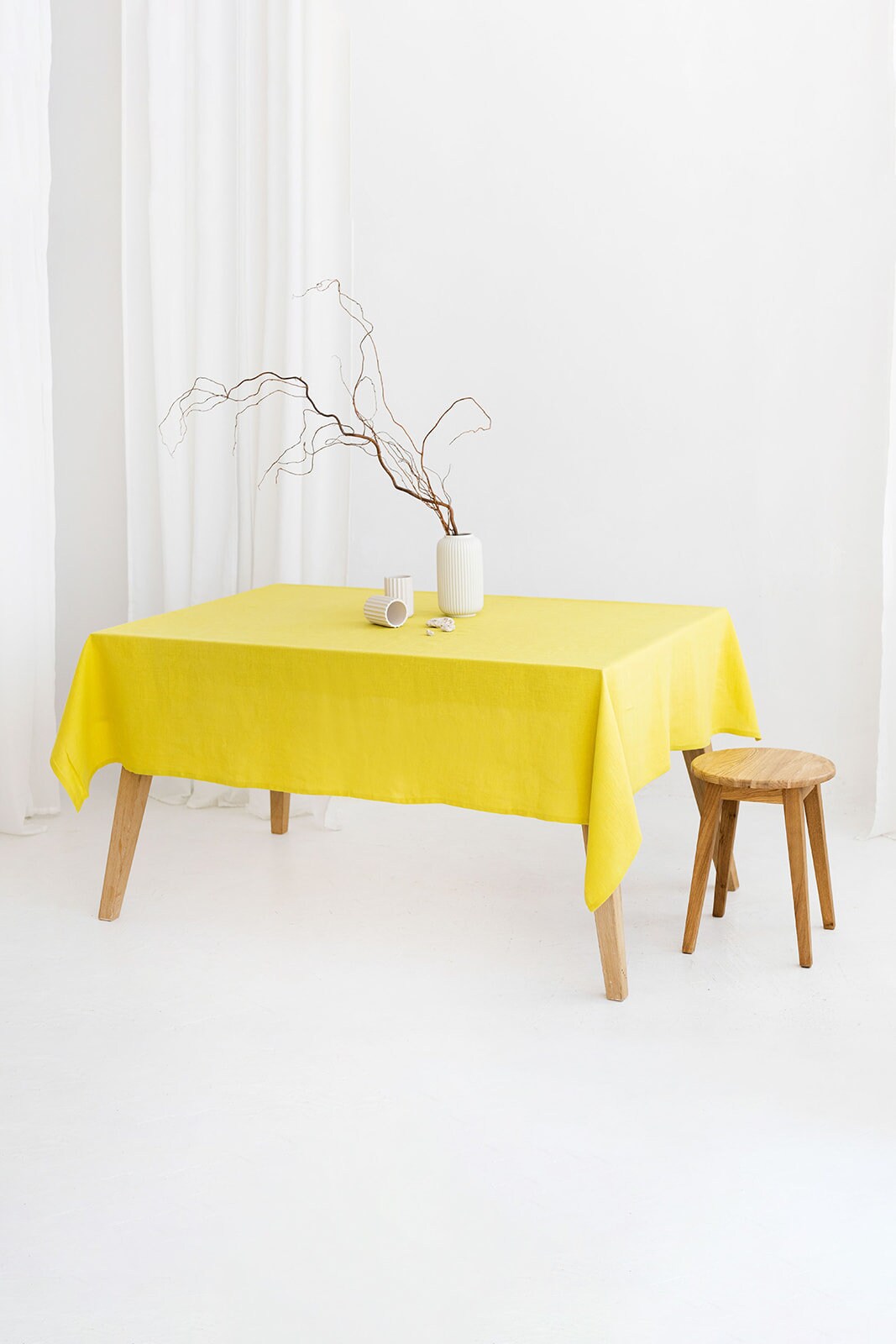 Premium Yellow Linen Tablecloth - 100% Natural Fabric for Dining, Parties & Events - Elegant Home Decor for Weddings, Restaurants & Outdoor Gatherings