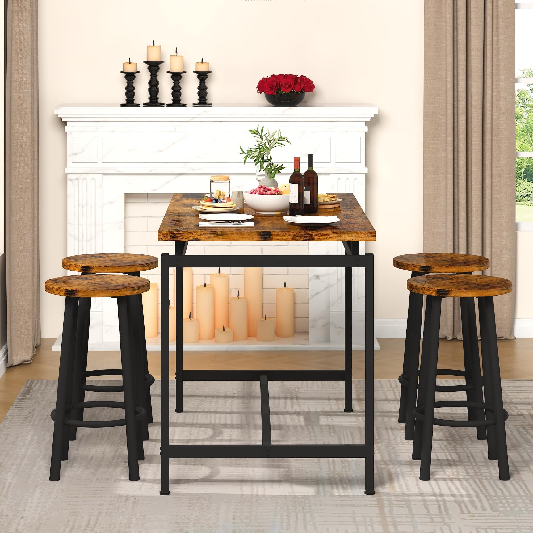 AWQM 5-Piece Bar Table Set with 4 Stools - 47.2