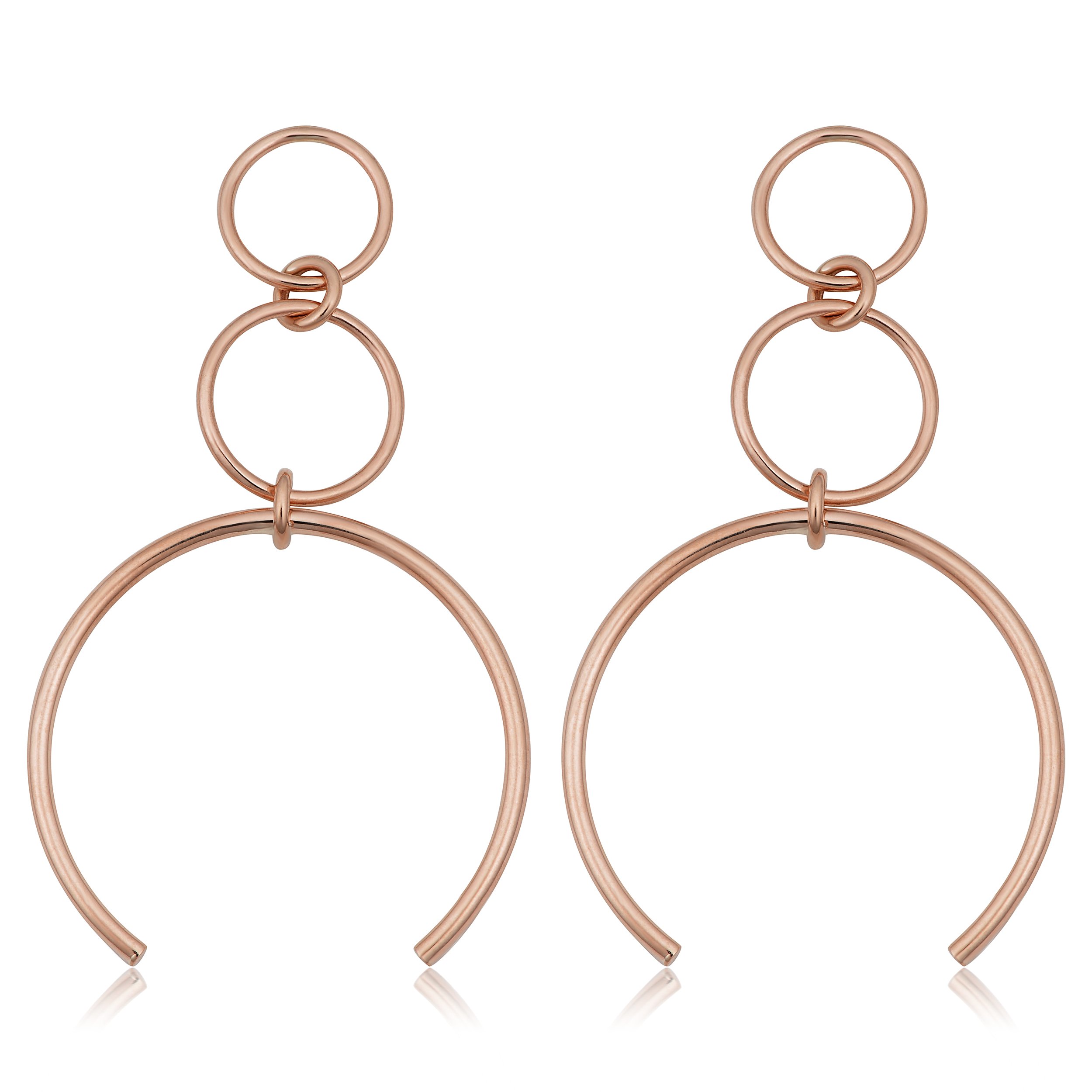 Kooljewelry 14k Gold Triple Circle Drop Earrings for Women - Yellow Gold & Rose Gold Options | Elegant Dangle Hoop Earrings for Party, Wedding & Everyday Wear