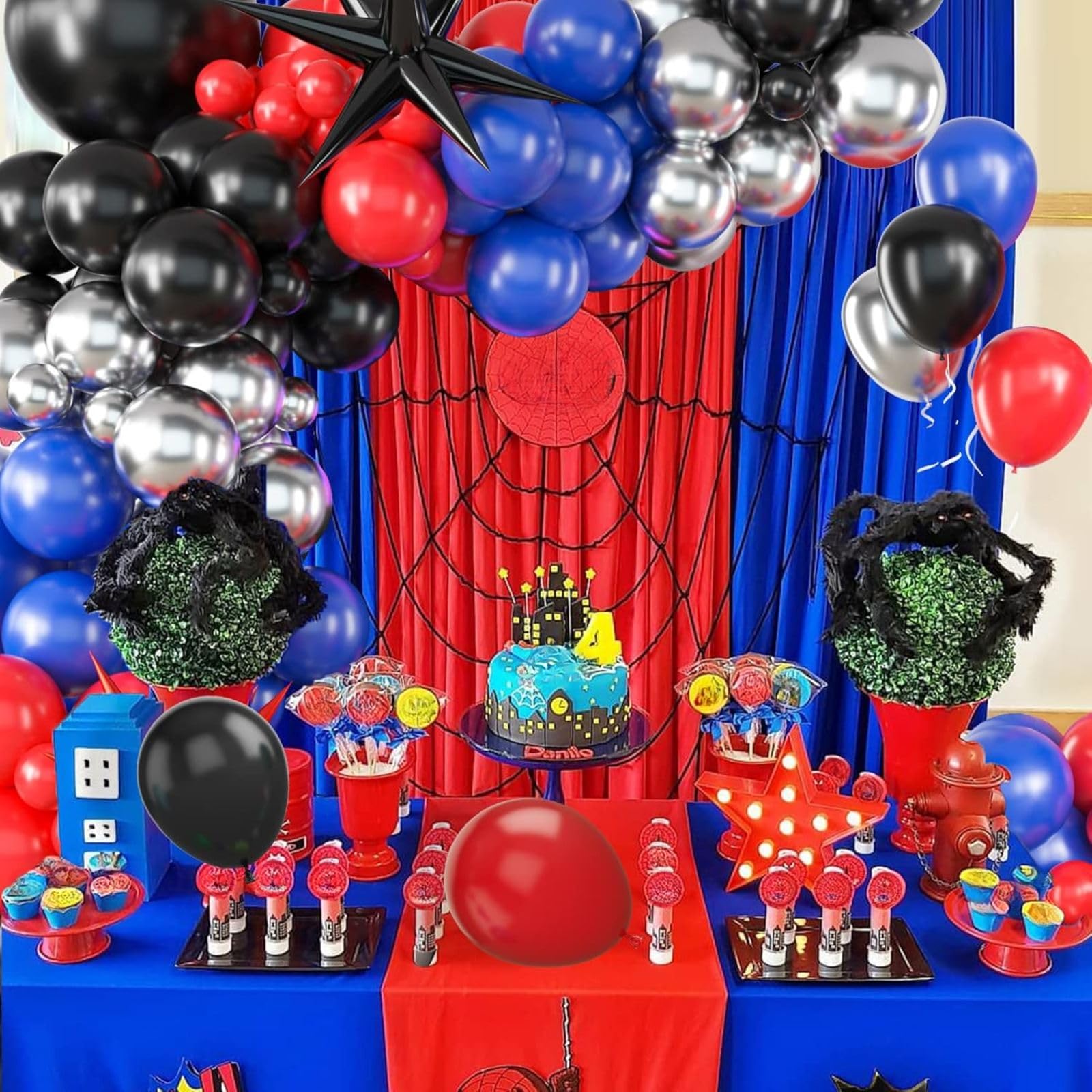 Red Blue Black Balloon Arch Kit - Spider Hero Theme Party Decorations for Boys Birthday & Baby Shower | DIY Balloon Garland for Superhero Parties, Halloween Decor, and Kids Events