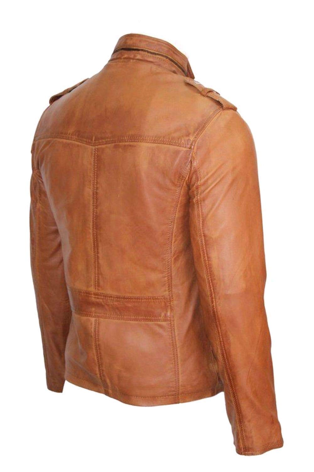 Premium Biker Jacket for Men & Women - Genuine Oil Pull Oiled Leather in Cognac & Tan - Stylish Motorcycle Jacket for Riding, Fashion & Outdoor Adventures