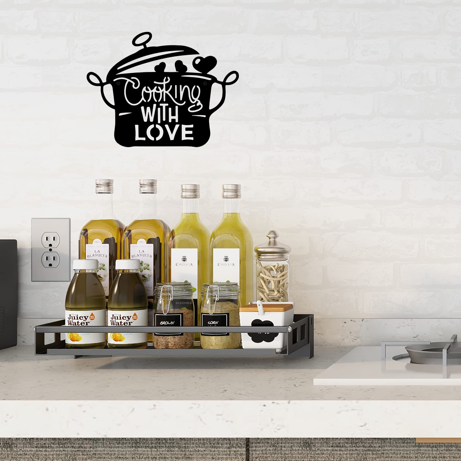 14 x 11 Inch Black Metal Kitchen Wall Decor - Cooking with Love Sign - Rustic Home Kitchen Decorations - Perfect Gift for Chefs & Home Cooks (Ideal for Farmhouse, Apartment & Restaurant Decor)