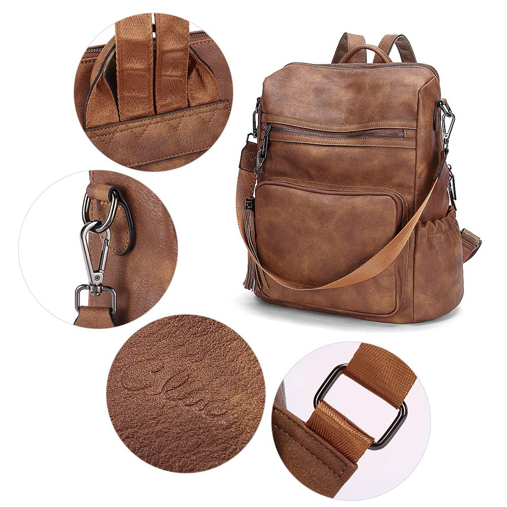 CLUCI Women's Leather Backpack Purse - Large Travel Backpack with Tassel & Two-Tone Brown Design - Stylish Shoulder Bag for Work, College & Weekend Getaways