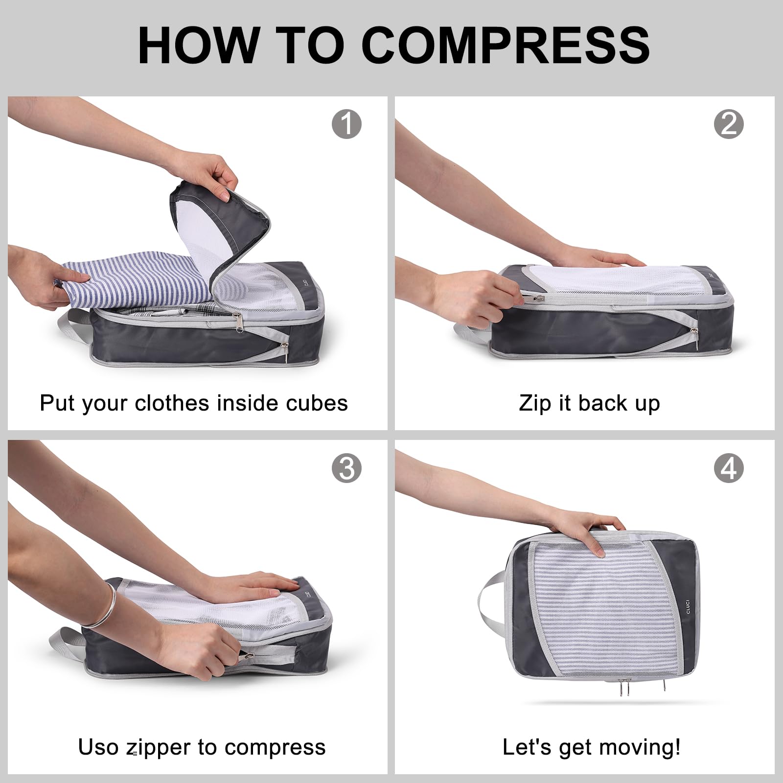 CLUCI 7-Piece/4-Piece Compression Packing Cubes Set - Travel Organizer Bags for Luggage, Space-Saving Travel Essentials - Perfect for Vacation, Business Trips & Backpacking