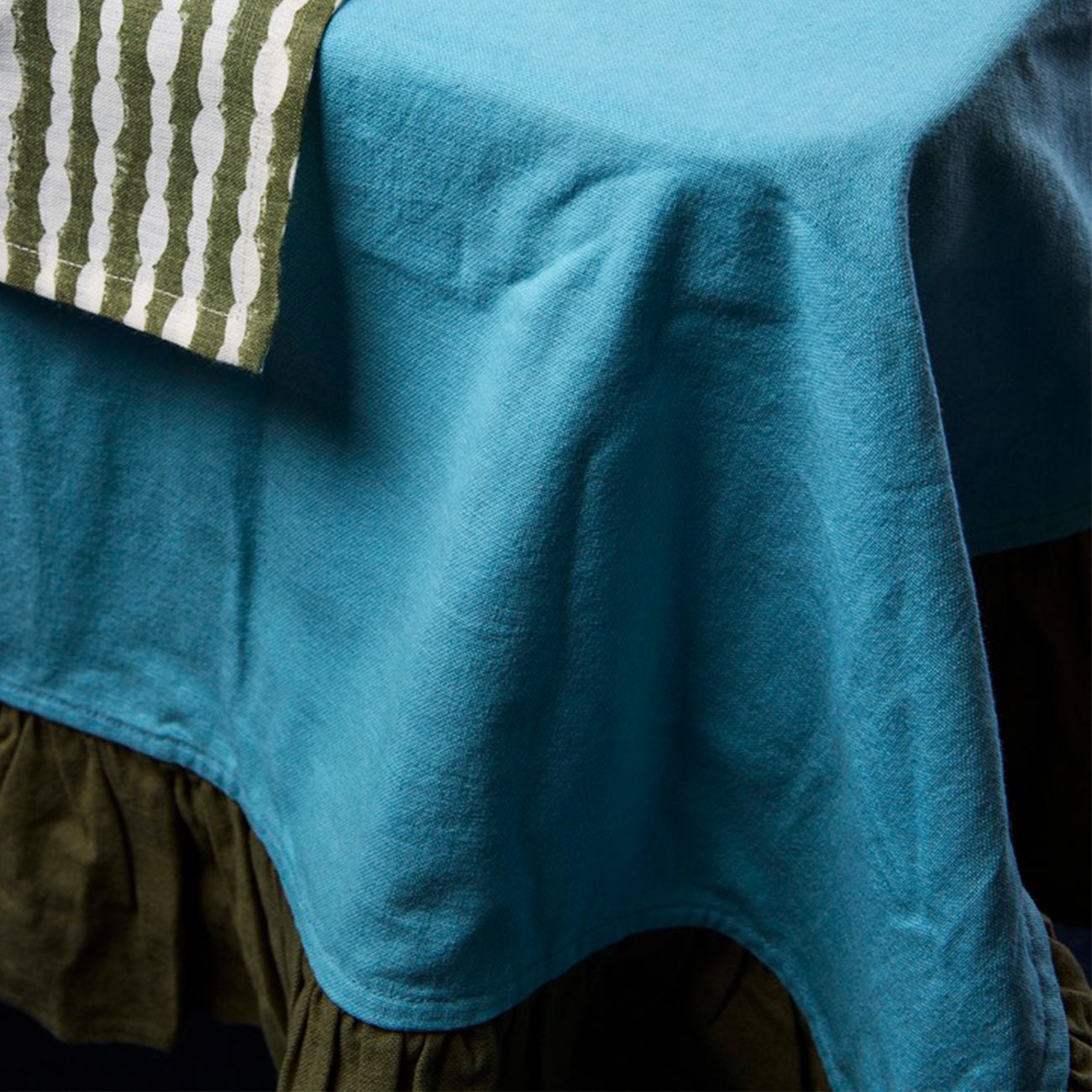 Elegant Sky Olive Frill Tablecloth - Perfect for Dining, Parties, and Home Decor