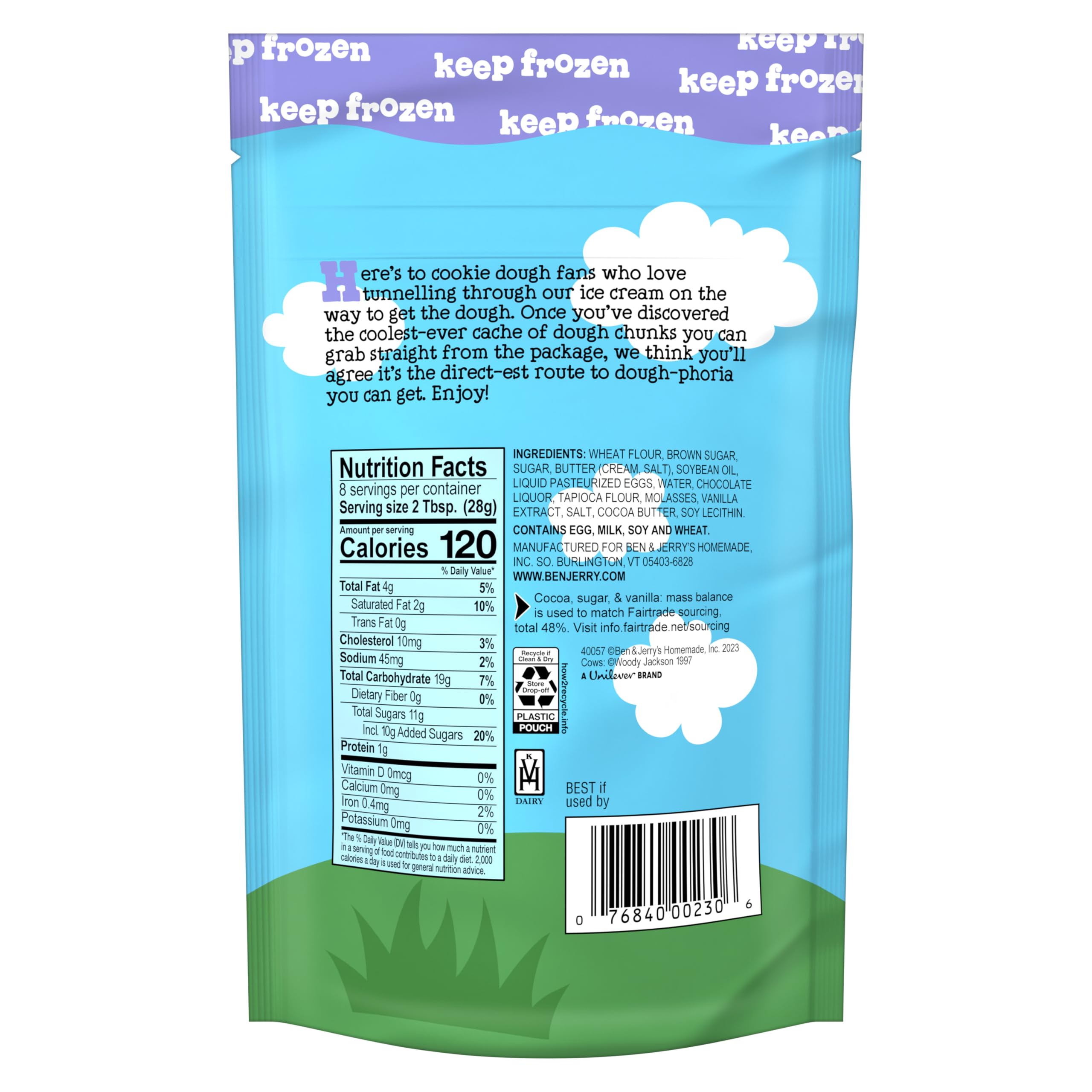 Ben & Jerry's Non-GMO Chocolate Chip Cookie Dough Chunks 8 oz - Perfect for Ice Cream Toppings, Baking & Snacking