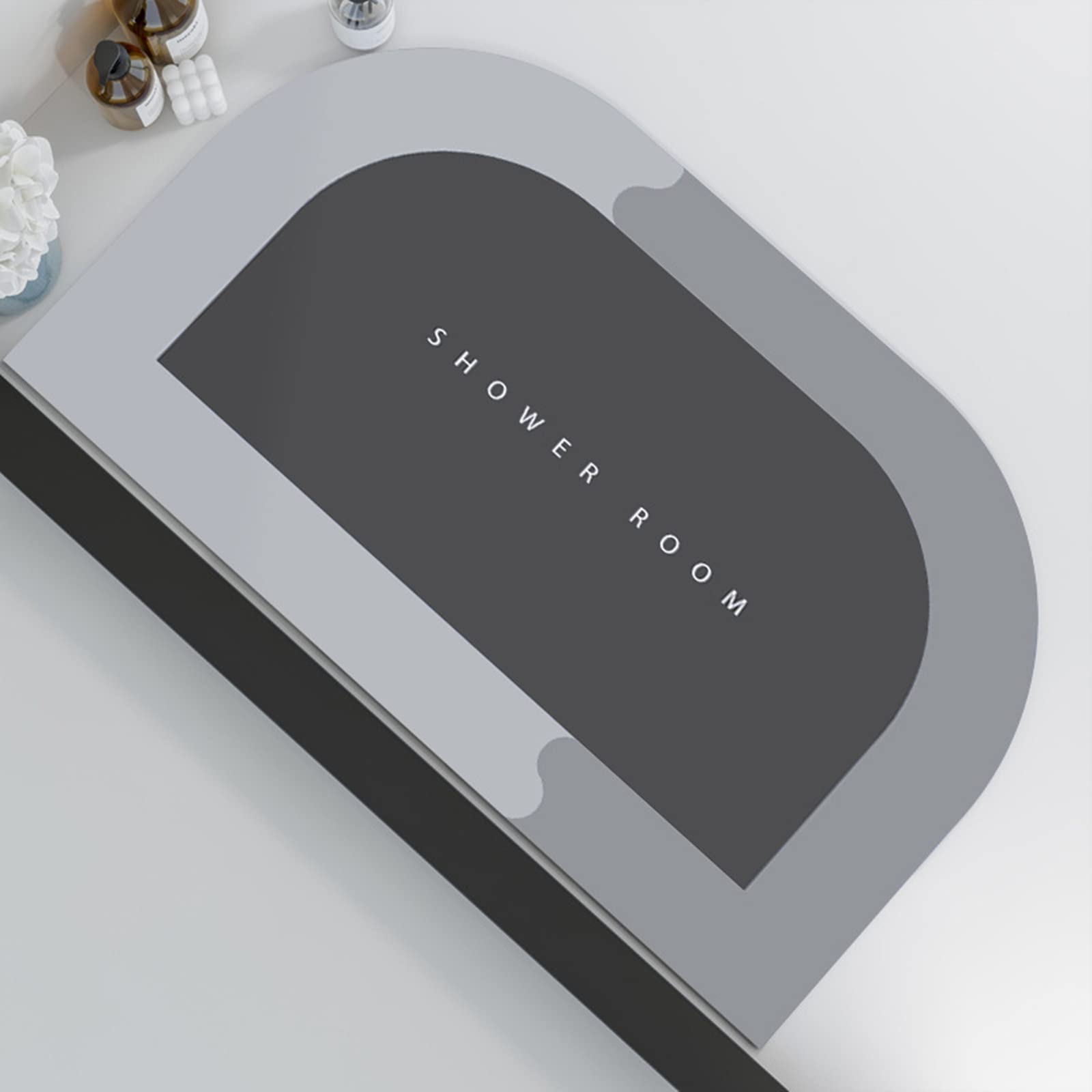 Super Absorbent Bath Mat - Non-Slip Quick Dry Microfiber Bathroom Floor Mat for Home, Grey Trapezoid Diatom Mud Carpet (23.6