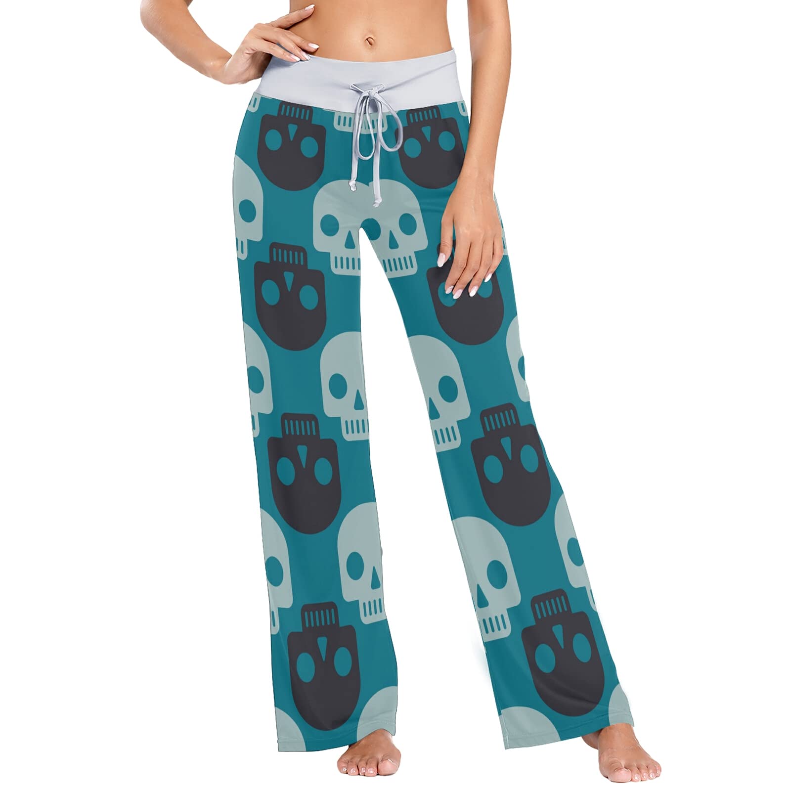 Krafig Skulls Fun Pajama Pants for Women - Soft Long Lounge Pants with Stretchy Wide Leg Design - Perfect for Sleepwear, Home Relaxation & Casual Outfits
