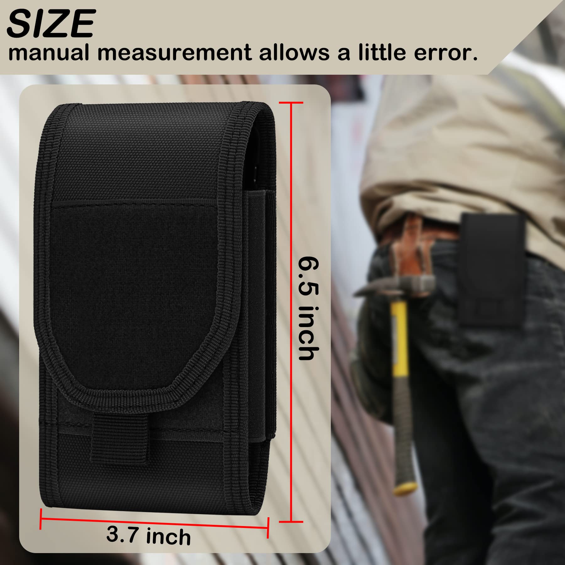 BVYA Tactical MOLLE Phone Pouch Holster - Large Nylon Smartphone Case for iPhone 15 Pro Max/15 Pro/15/14 Pro Max/13 Pro Max/12 Pro Max/XS Max - Compatible with Military Gear & Includes U.S. Patch - Perfect for Outdoor Adventures, Hiking & Tactical Use
