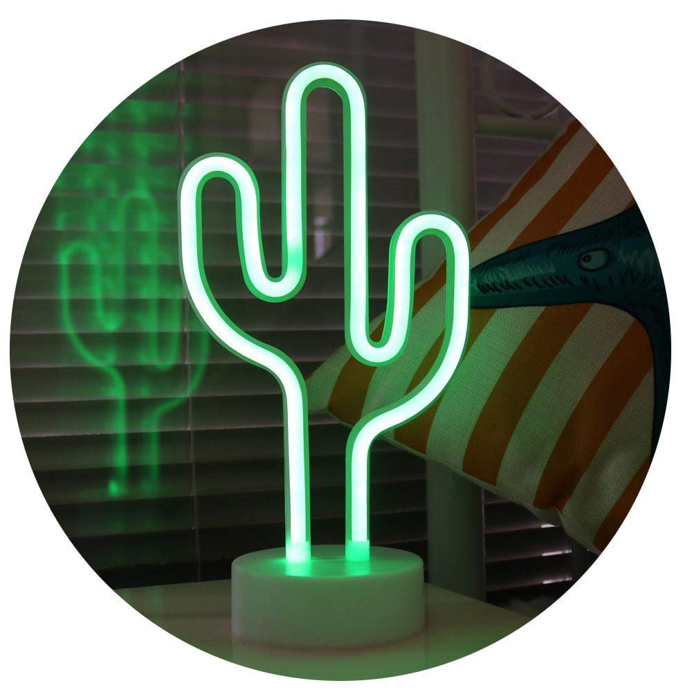 BAILEY Green Cactus Neon Lights - USB/Battery Powered LED Cactus Neon Sign with Stand - Kids Room Decor, Bedroom Night Light, Wedding Party Decorations - Perfect for Nursery, Teen Room & Boho Home Decor