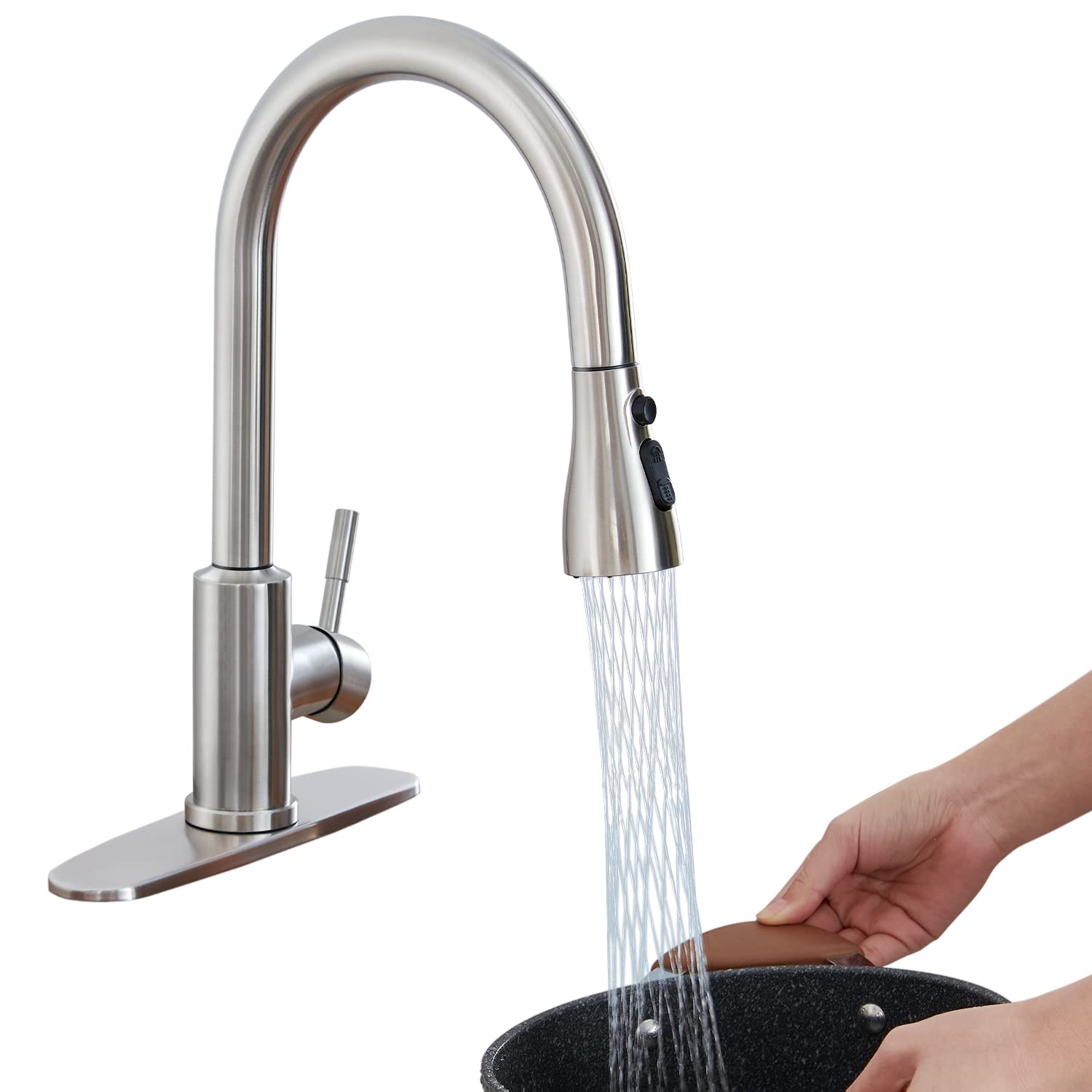 ARRISEA Brushed Nickel Pull Down Kitchen Faucet - High Arc Stainless Steel Modern Sink Faucet with Sprayer for RV, Bar & Home Kitchen | Perfect for Cooking, Washing Dishes & Food Prep