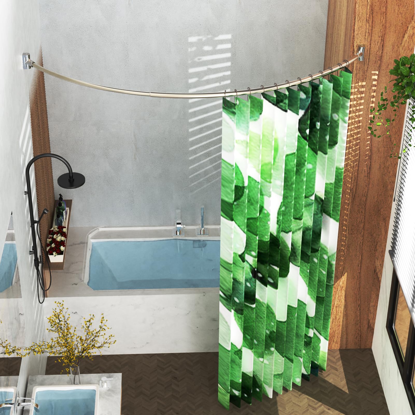 Adjustable Curved Shower Curtain Rod 38-72 Inches - Heavy Duty Metal Bathroom Shower Rod with Rotating Brackets for Spacious Showers (Drill Required, Nickel Finish) - Perfect for Modern Bathrooms & Walk-In Showers