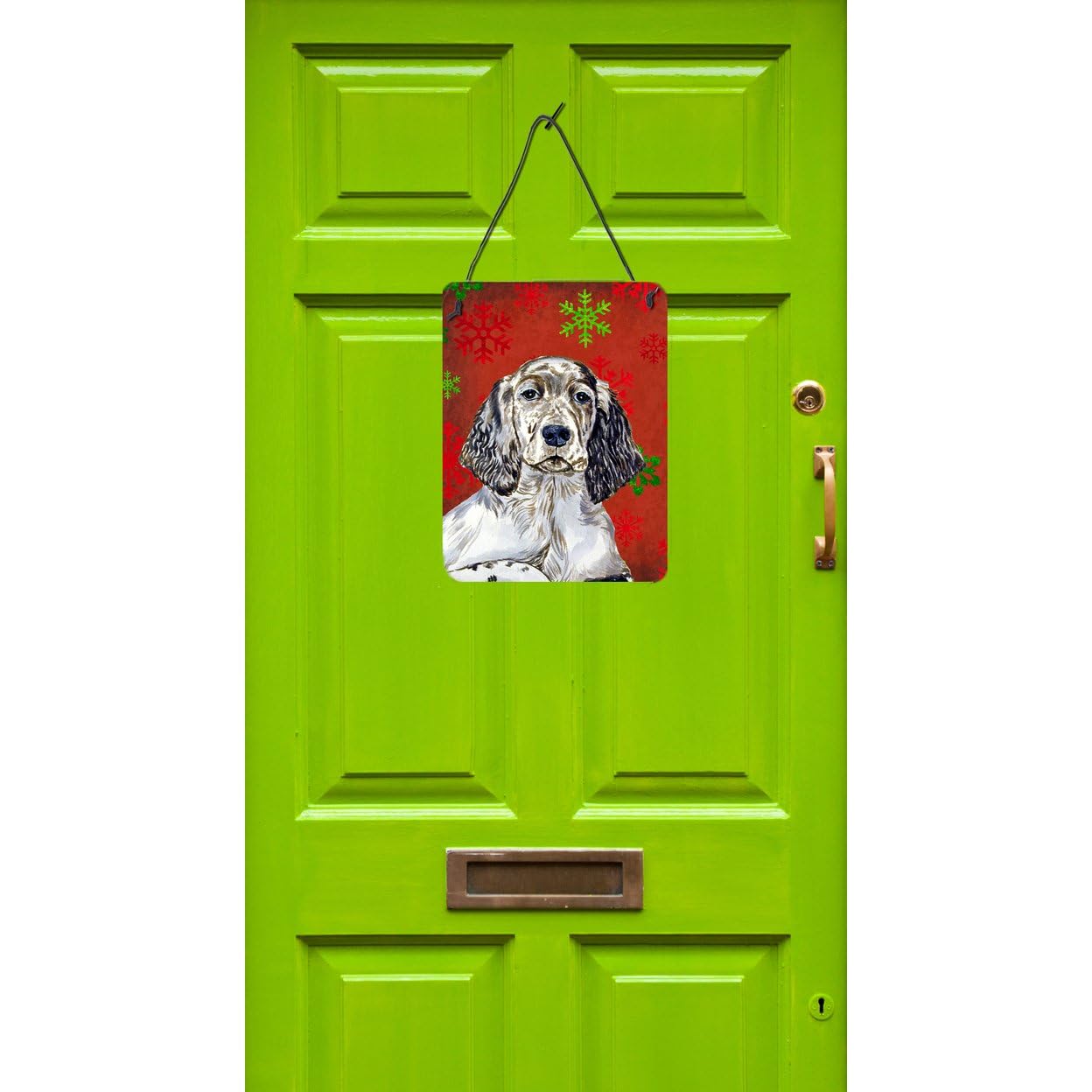 English Setter Red & Green Snowflakes Holiday Christmas Metal Wall Decor - Aluminum Sign for Kitchen, Bar, Bathroom, Front Door - Perfect for Festive Home & Office Decorations