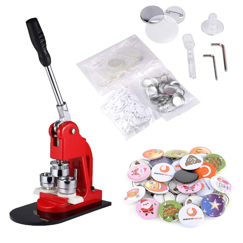 BEAMNOVA 32mm (1-1/4 inch) Button Badge Maker Machine Kit with 1500 Button Parts & Circle Cutter - DIY Custom Pin Badges for Events, School Projects, Fundraisers & Promotional Gifts