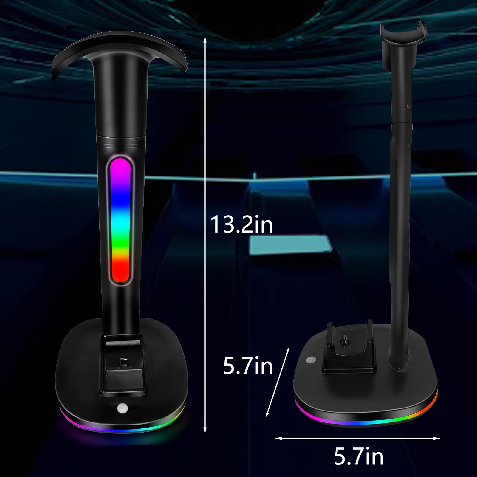 JDGPOKOO Switch Pro Controller Charger Dock with RGB Headphone Stand - Dual USB Charging Station for Nintendo Switch/OLED - Perfect for Gaming Setup & Headset Organization (Black)