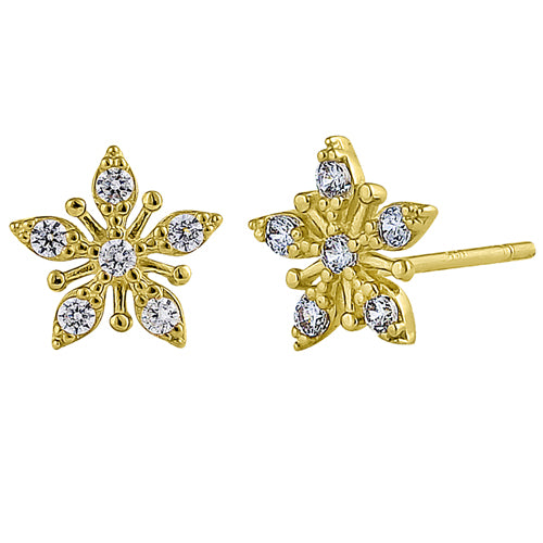 14K Yellow Gold Star Stud Earrings with Clear Round Cubic Zirconia - Perfect for Everyday Wear, Gifts & Special Occasions