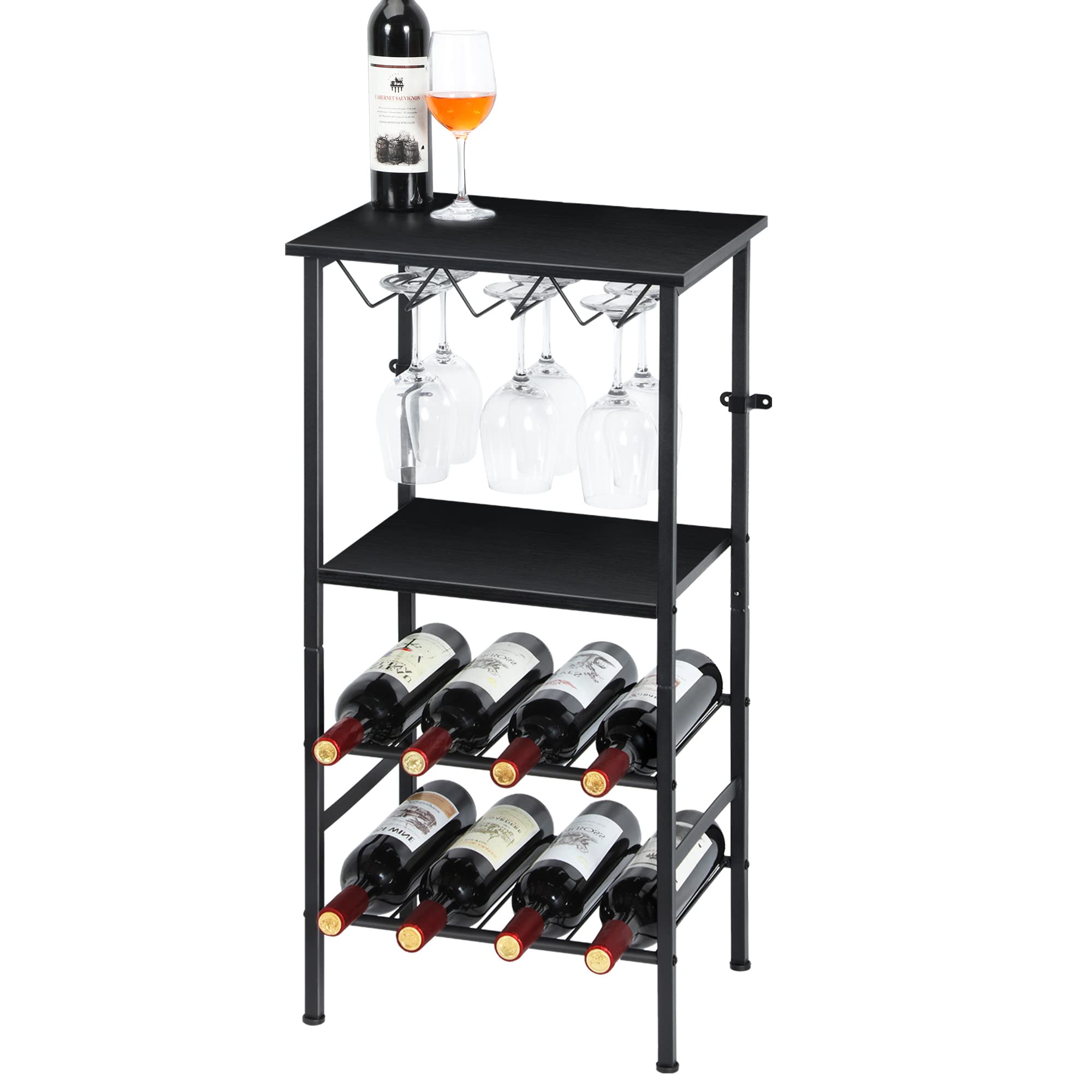 NANANARDOSO 8-Bottle Wine Rack Holder Stand - Black Metal Wine Storage Shelf for Kitchen, Dining Room & Bar Counter | Perfect for Home Entertaining, Wine Display & Space-Saving Organization