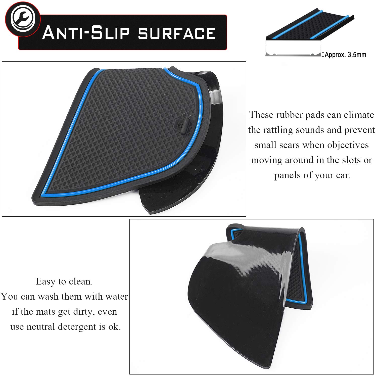 Premium Anti-Dust Car Mats for Toyota Highlander 2014-2019 - Custom Fit Cup Holder Liners, Console & Door Pads Interior Accessories (14-Piece Set, Blue) - Perfect for Road Trips, Daily Commute & Protecting Your Vehicle Interior