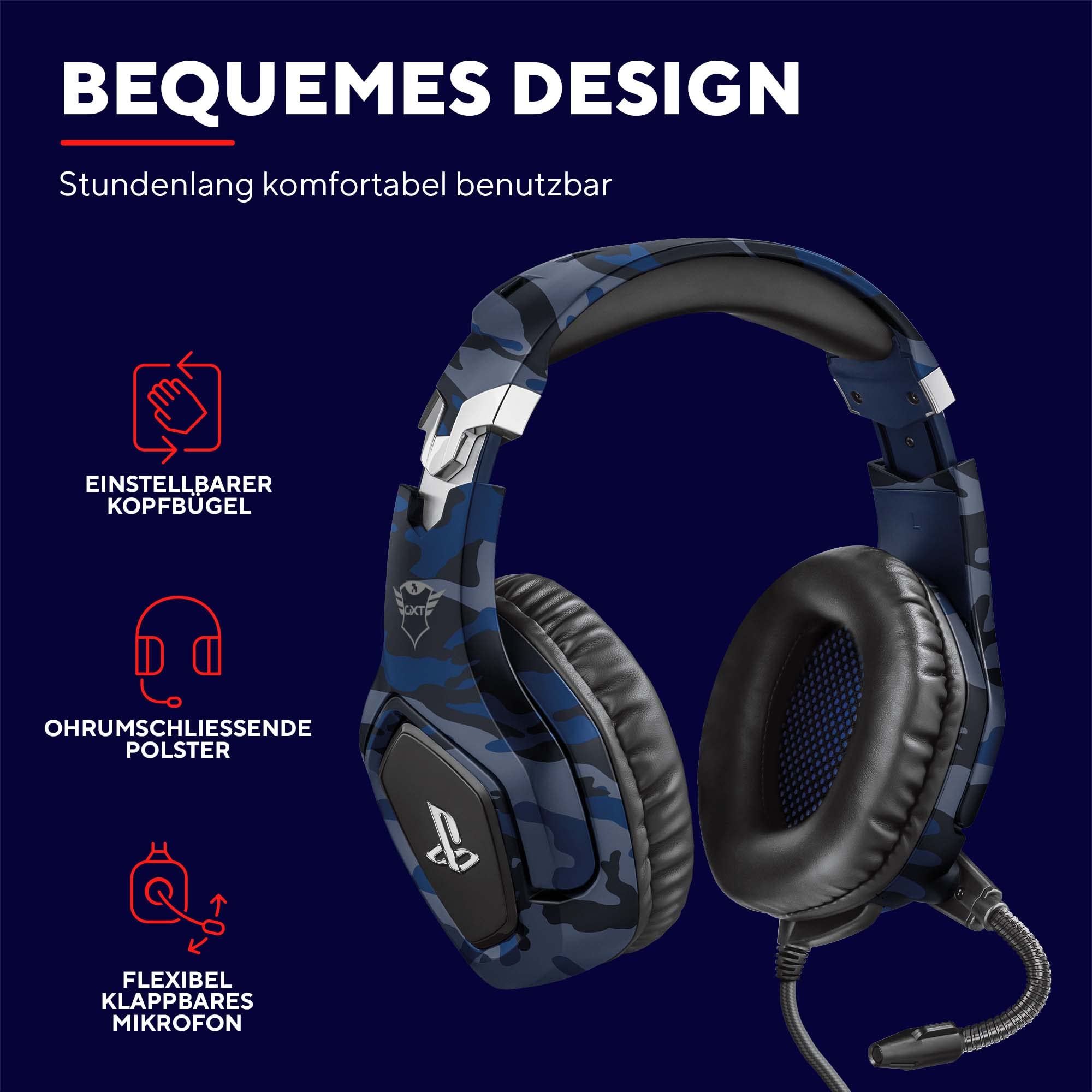 Trust GXT 488 Forze-B Official Licensed PlayStation Gaming Headset for PS4 & PS5 - Foldable Mic, Adjustable Headband, 3.5mm Wired Over-Ear Headphones (Blue) - Perfect for Competitive Gaming & Immersive Audio Experience