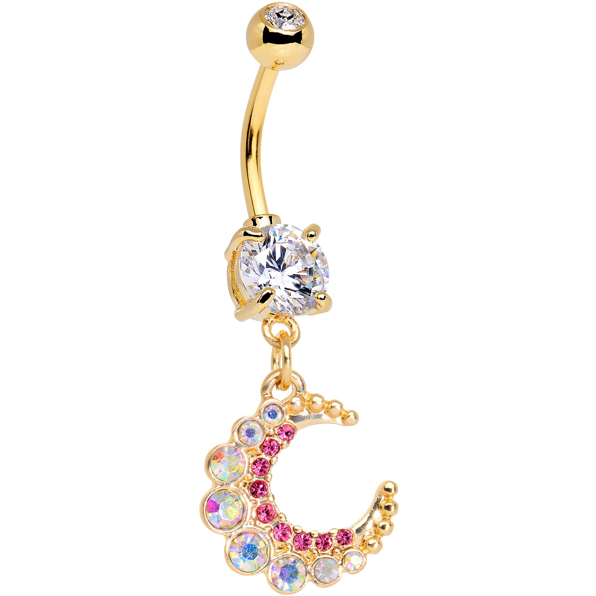 Body Candy Steel Encrusted Crescent Moon Dangle Belly Ring - Premium Surgical Steel Navel Piercing Jewelry for Women | Perfect for Everyday Wear, Parties & Beach Outfits
