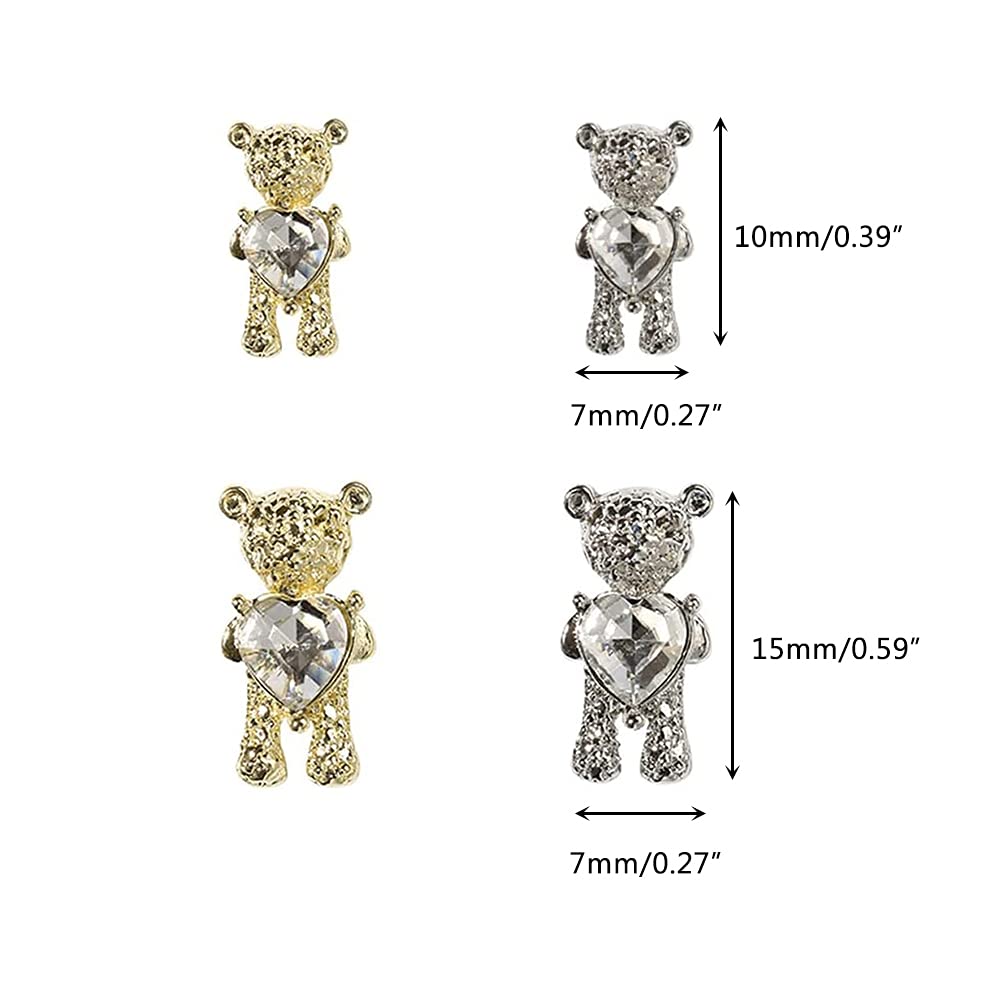 10Pcs 3D Metal Bear Nail Art Charms - Cute Crystal Nail Jewelry Decorations Set for Women & Girls DIY Manicure | Perfect for Parties, Weddings & Nail Salon Designs
