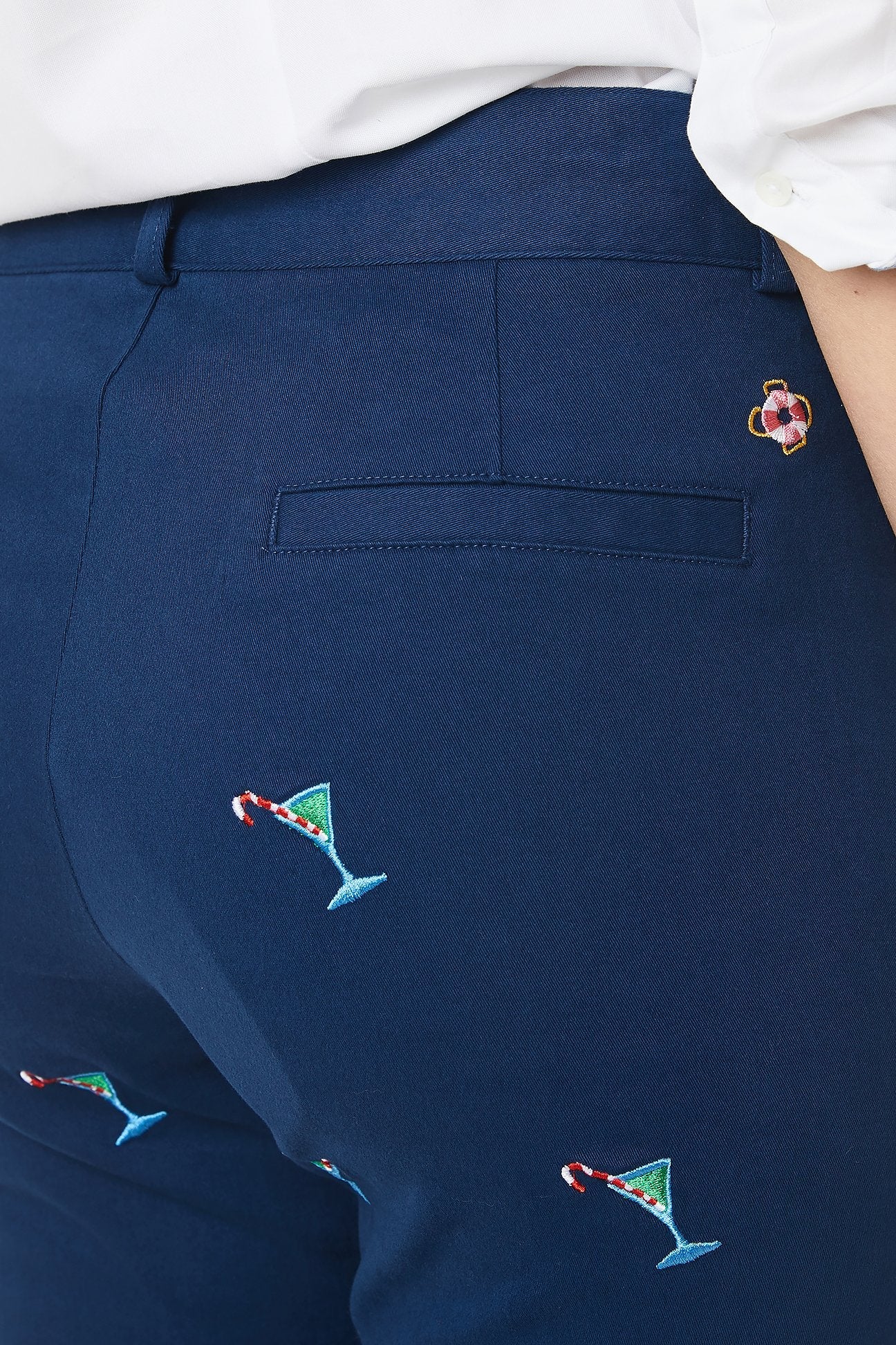 Stretch Twill Ankle Capri Pants in Nantucket Navy & Martini Candy Cane - Comfortable Women's Casual Pants for Work, Travel & Everyday Wear