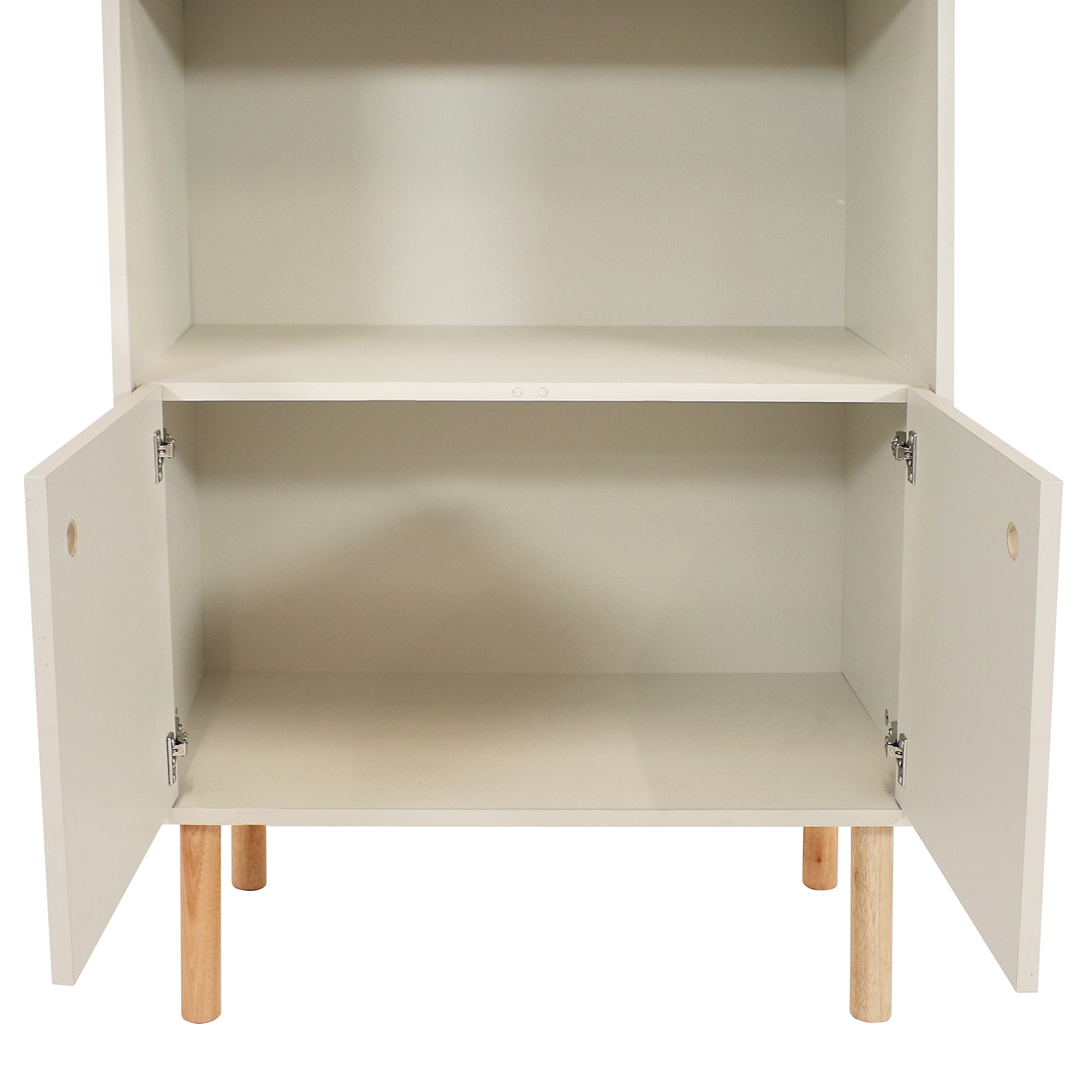Mid-Century Modern 5-Shelf Bookcase with Storage Cabinet - Stylish Latte Wooden Bookshelf for Living Room, Bedroom, Office & Dining Room - Perfect for Home Decor, Book Storage & Displaying Decorative Items