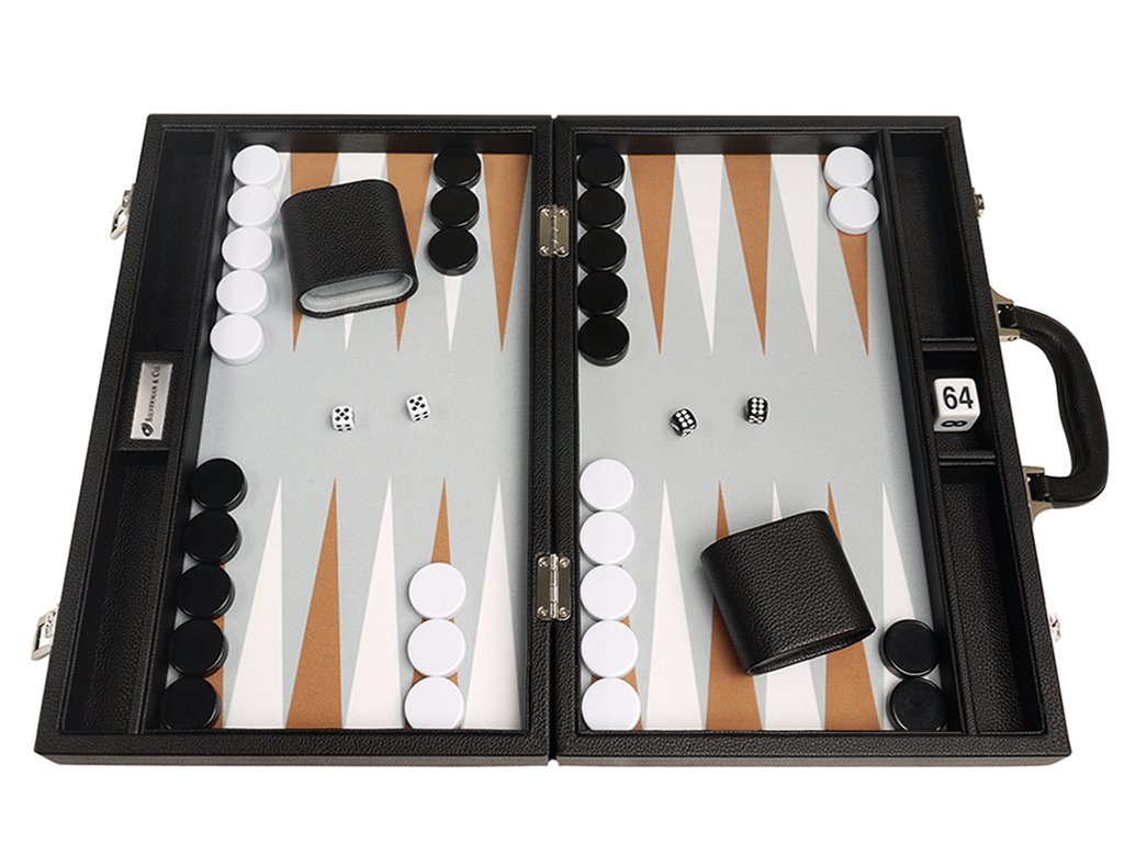 Premium 16-inch Backgammon Set with Black Board & White/Rum Points - Medium Size Travel Game for Adults, Family Game Night, Casino-Themed Parties & Home Decor