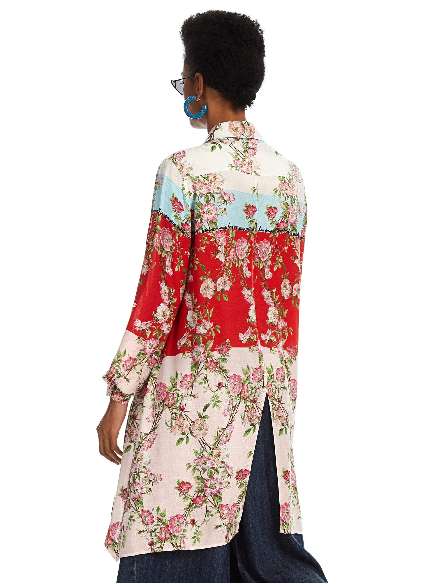 Desigual Asymmetric Long Shirt Glen for Women - Flowy Boho Blouse with Unique Cut (Size S) | Perfect for Beach Cover-ups, Music Festivals & Casual Chic Outfits