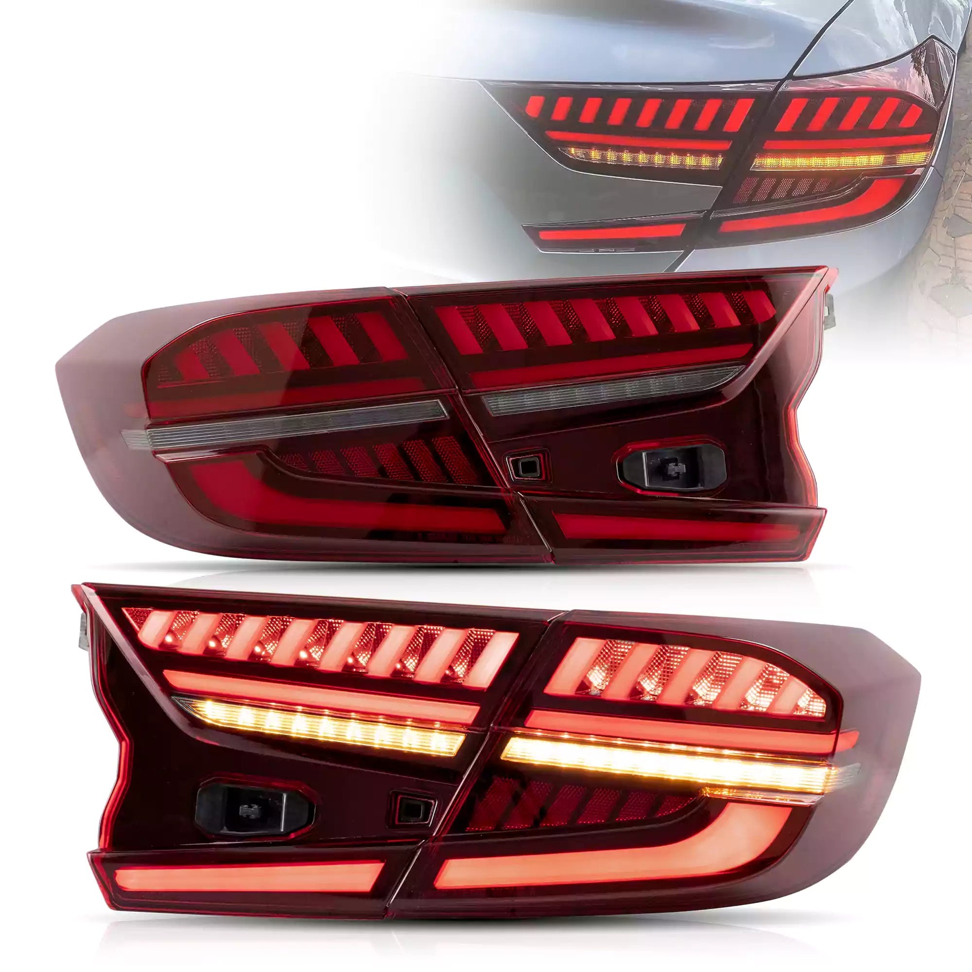 2018-2022 Honda Accord 10th Gen LED Tail Light Assembly - Full LED Dynamic Welcome Lighting - Direct Fit Replacement - Enhanced Visibility & Style for Night Driving