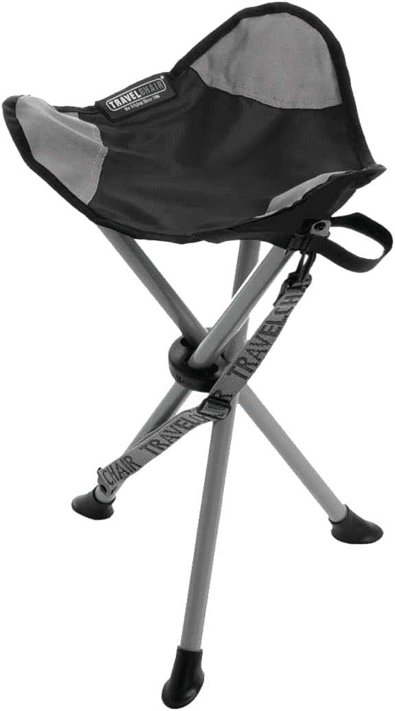 Slacker Tripod Camping Chair - Lightweight Portable Travel Chair with Adjustable Carry Strap & Oversized Duck Feet for Stability | Perfect for Hiking, Fishing, Beach, Backpacking & Outdoor Adventures | Foldable Compact Design for Easy Transport (Black)