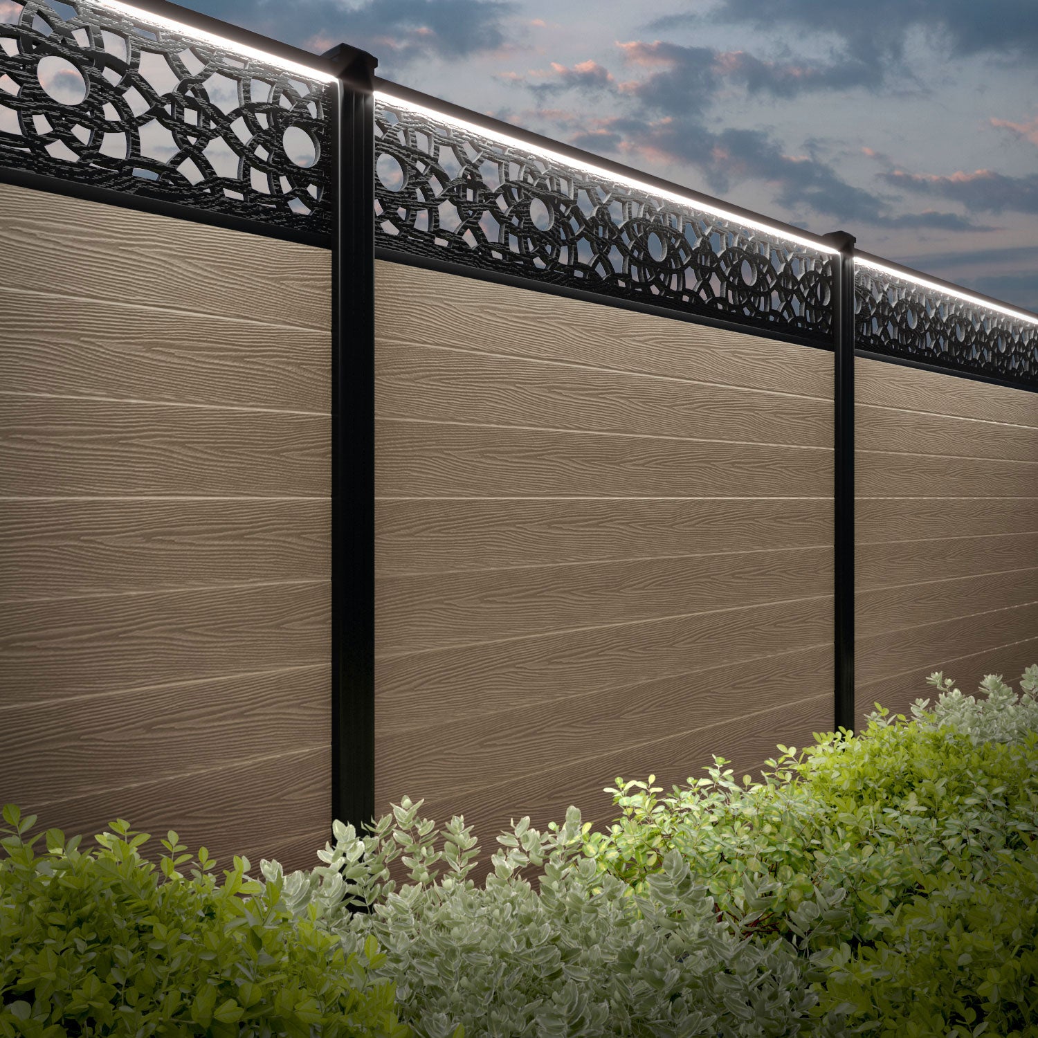 Classic Amber Fence Panel - Light Oak Composite Wood Privacy Fence with Durable Posts | Perfect for Backyard, Garden, and Patio Security