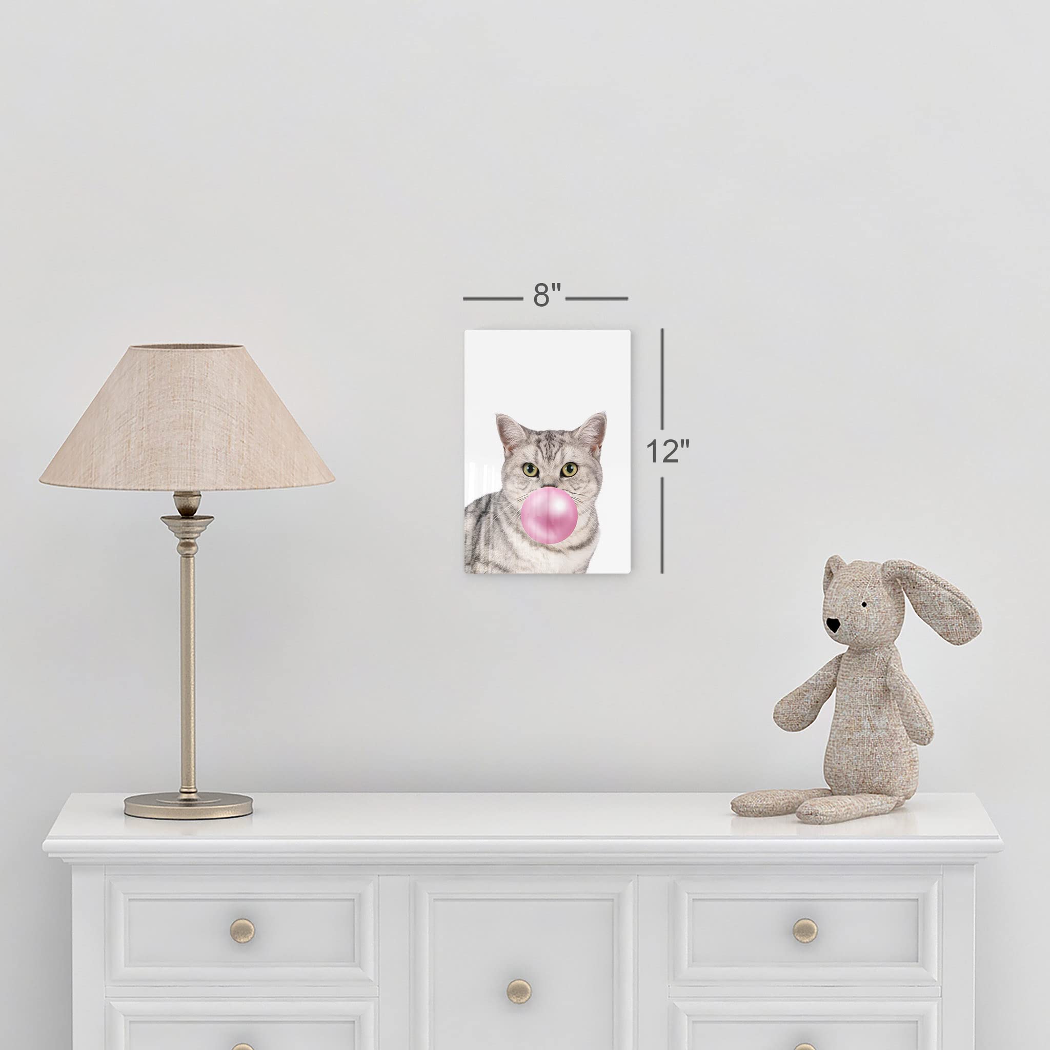 Brazilian Shorthair Cat Chewing Bubble Gum Metal Wall Art Print - 36x24 Inch Pet Lover Gift for Office, Living Room, Bedroom & Nursery Decor - Perfect for Cat Enthusiasts & Home Interior Design