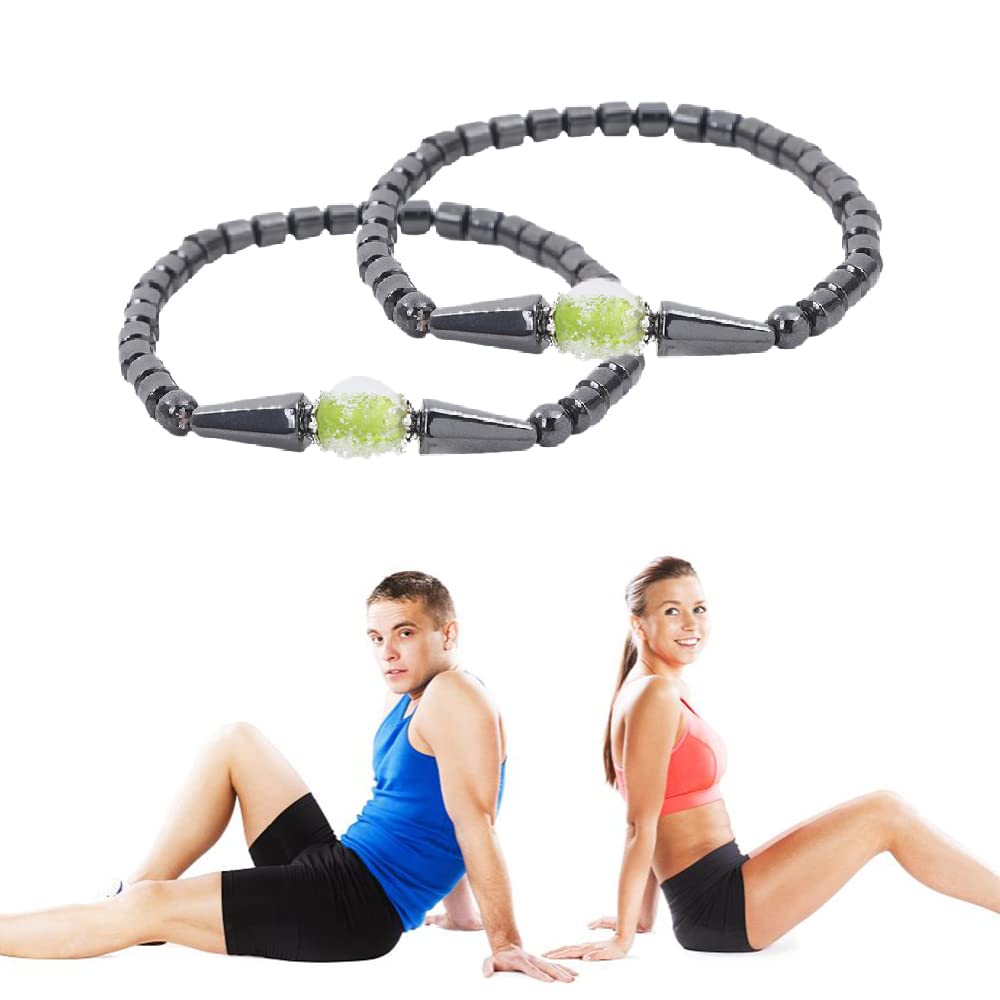 Hyeto Anti-Edema Amazonite Obsidian Magnetic Anklet - Natural Healing Bracelet for Varicose Veins Relief, Luminous Beaded Ankle Jewelry (2-Pack) - Perfect for Pain Relief & Energy Balancing at Work or Home