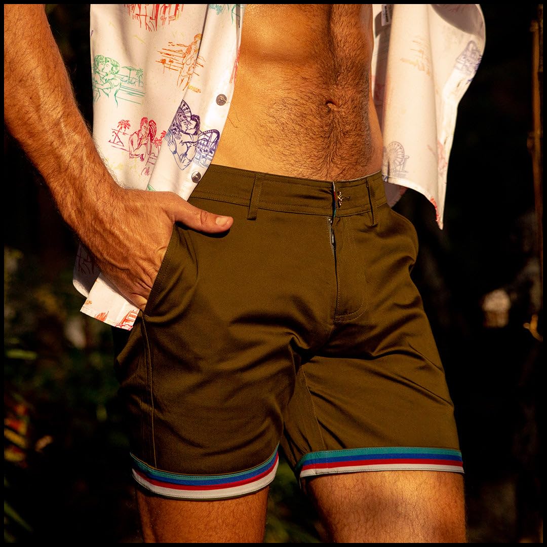 **Men's Stretchy Chino Shorts - Comfortable Cotton Casual Streetwear with Reversible Cuffs | Perfect for Summer, Gym, and Outdoor Activities**