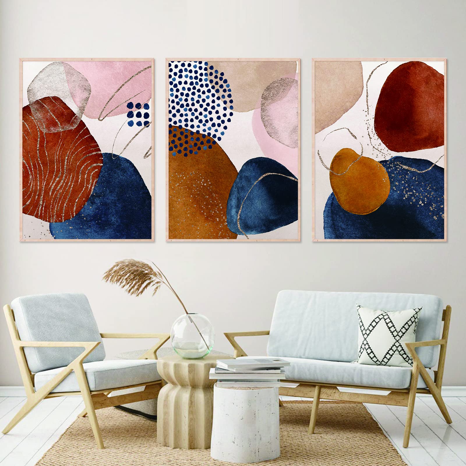 FEOFTIE Terracotta Wall Art - Set of 3 Abstract Orange Canvas Prints (16x24 Inch) for Living Room & Bedroom Decor | Modern Burnt Orange Wall Decor | Perfect for Boho, Farmhouse & Contemporary Home Styling