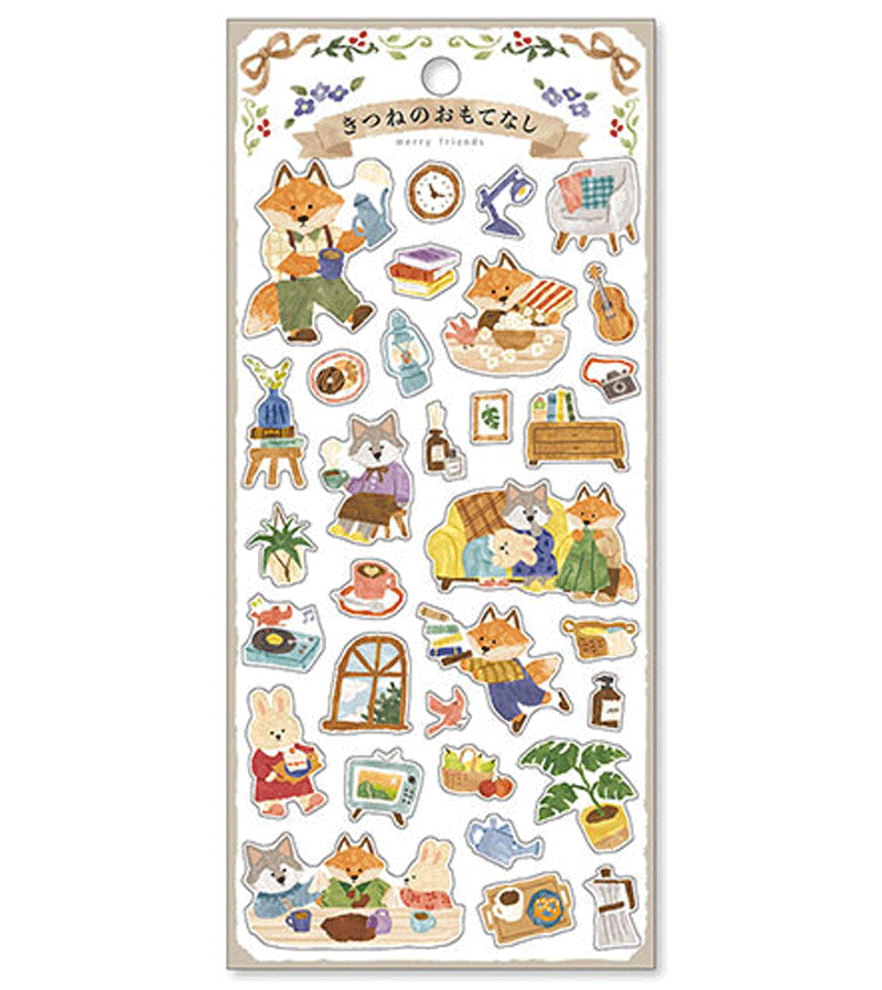 Fox and Wolf at Home Merry Friends Stickers - Cute Animal Vinyl Decals for Laptops, Water Bottles & DIY Crafts - Perfect for Scrapbooking, Journaling & Home Decor