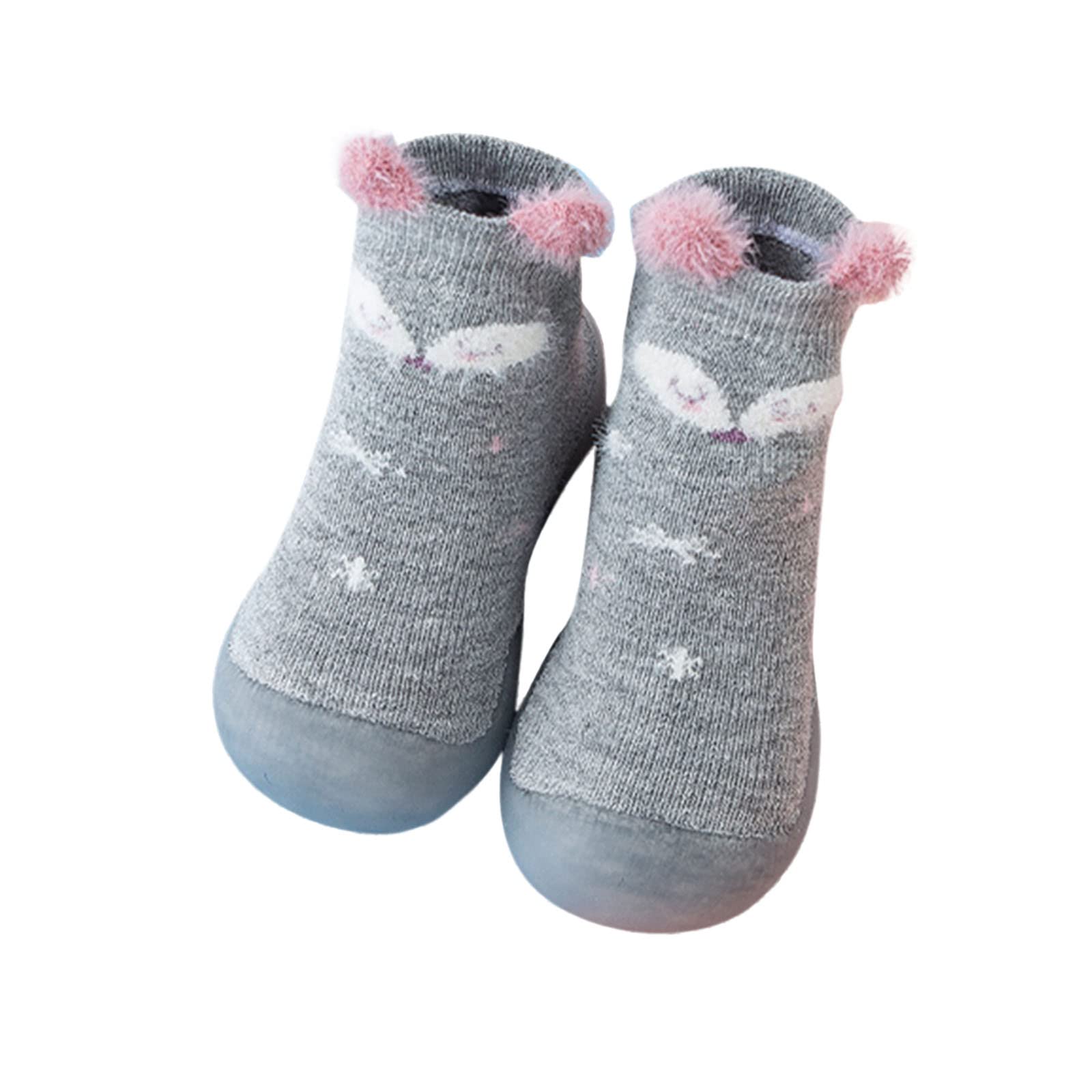 **Baby Boys & Girls Animal Cartoon Fleece Socks Shoes - Non-Slip Warm Toddler Slippers for Indoor Play (Grey, 18-24 Months) - Perfect for Winter & Nursery**