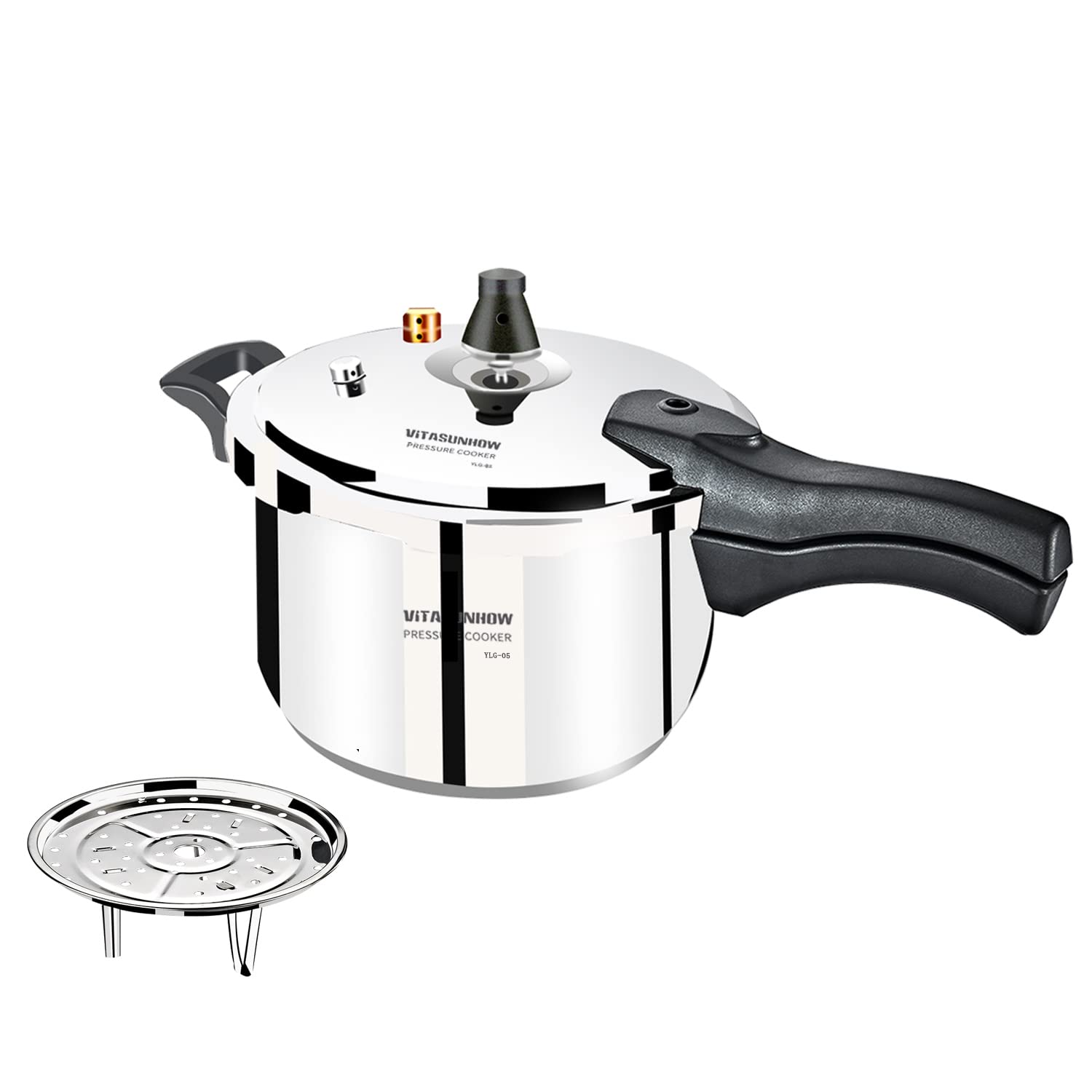 Premium 5-Liter Stainless Steel Pressure Cooker with Steamer Basket - Fast & Safe Cooking for Home Chefs | Perfect for Soups, Stews, Rice & Meal Prep