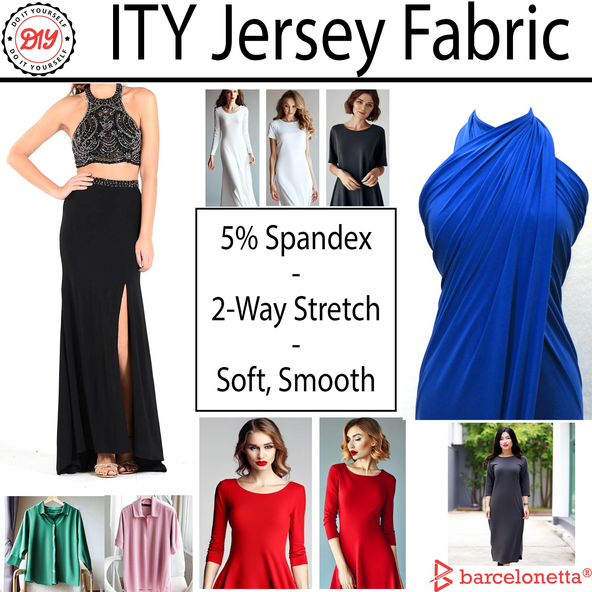 5 Yards ITY Fabric - Jersey Spandex Knit Stretchy Anti-Wrinkle Breathable Fabric 60