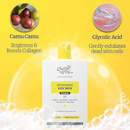 Brightening Vitamin C Body Wash for Glowing Skin - Reduces Dark Spots & Evens Skin Tone with Alpha Arbutin & 30X Vitamin C | Camu Camu Infused | Unisex Shower Gel for Women & Men | 236ml | Perfect for Daily Skincare Routine & Post-Workout Refreshment