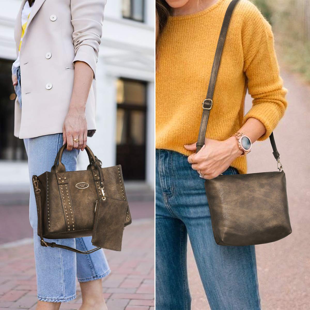 Dasein Women's Leather Tote Bag with Wallet Set - Stylish Top Handle Satchel & Shoulder Hobo Bag (3-Piece Set) | Perfect for Work, Travel, and Everyday Use