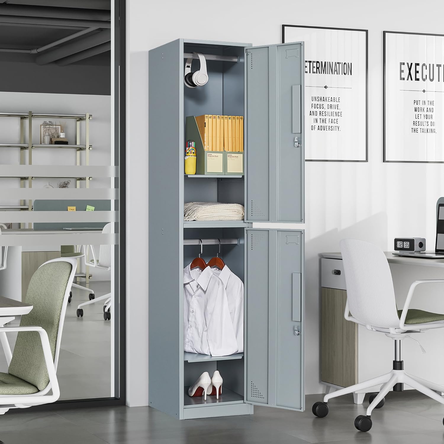 Heavy Duty Metal Storage Locker - 2-Door Steel Locker Cabinet (71